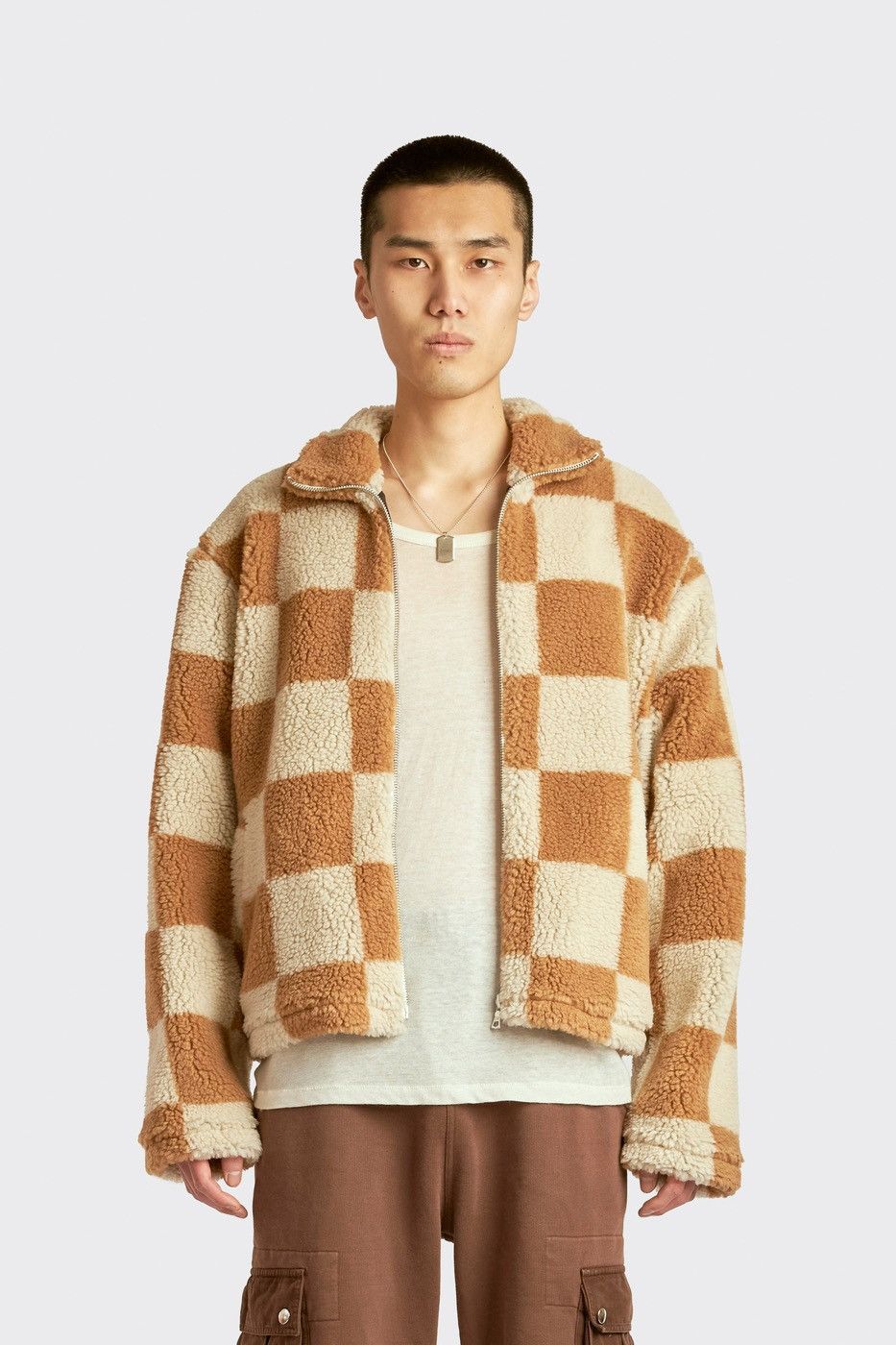 Sangiev Sangiev Caramel Checkered Fleece Jacket Size Large Size US L / EU 52-54 / 3 - 1 Thumbnail