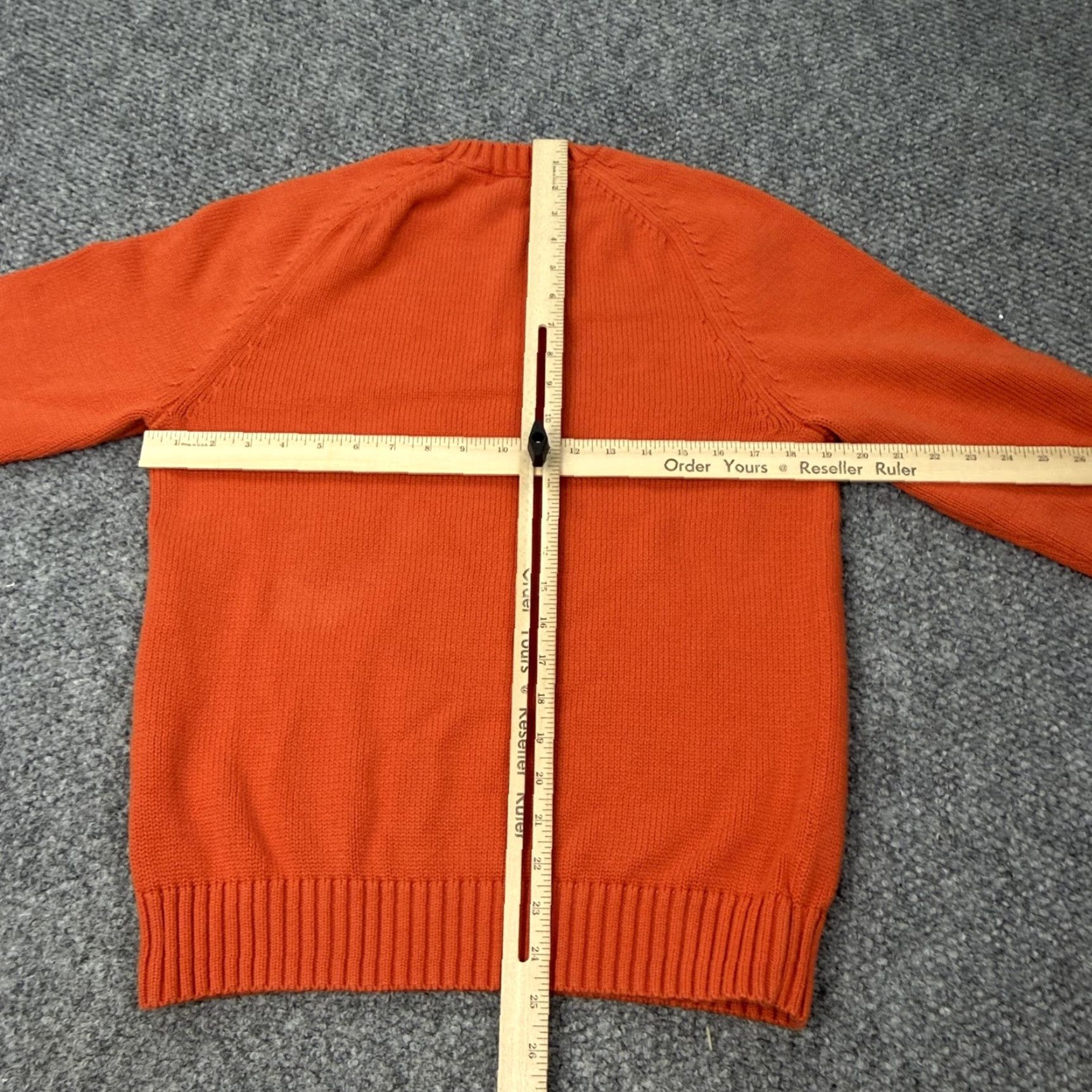 Lands' End Lands' End Mens Small Orange Cotton Crewneck Knit Pullover Raglan Ribbed Sweater Size US S / EU 44-46 / 1 - 6 Thumbnail