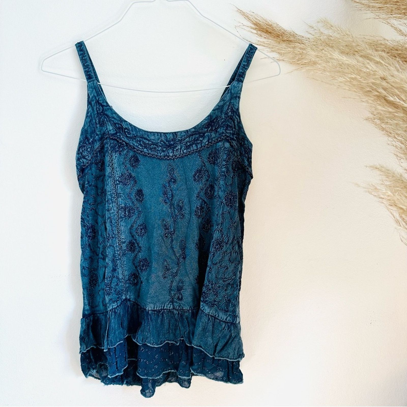 Vintage VINTAGE Cute Options Blue Denim Chambray Ruffle Tank Top Size M / US 6-8 / IT 42-44 - 8 Thumbnail