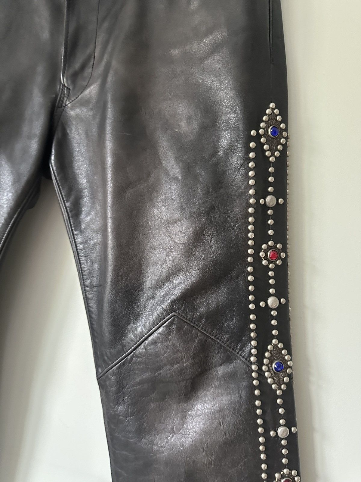 RRL Ralph Lauren Double RL Bejewelled Leather Pants Size US 33 - 9 Thumbnail