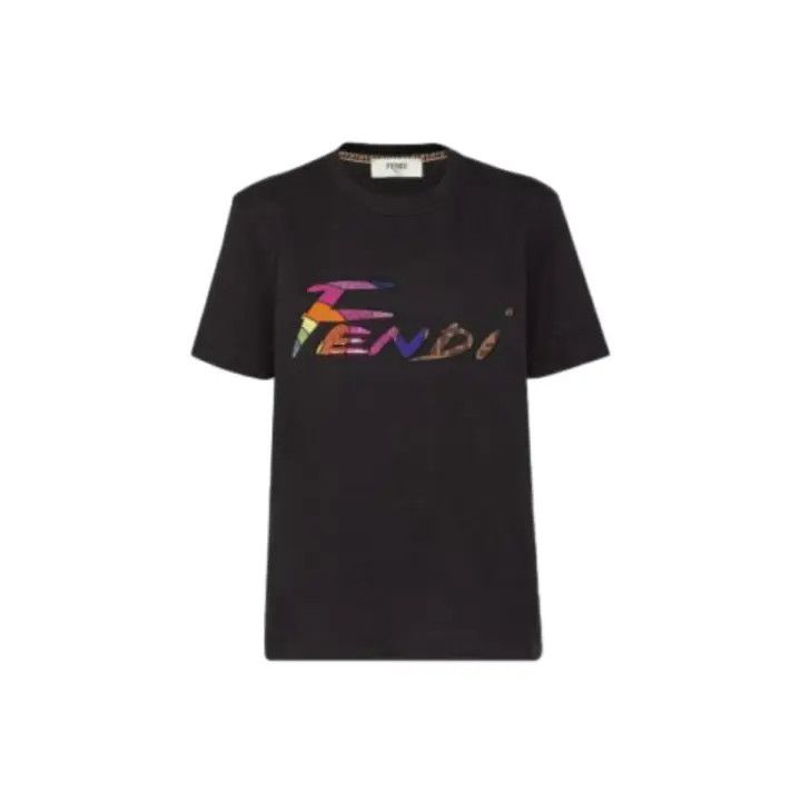 Fendi FENDI Black Logo Print Short Sleeve T-Shirt 0079 Size XXS / US 00 / IT 34 - 1 Thumbnail