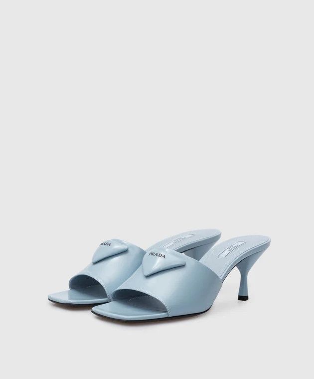 Prada oc11z0625 Brushed Leather Heeled Slides Sandals in Blue Size US 9 / IT 39 - 3 Thumbnail