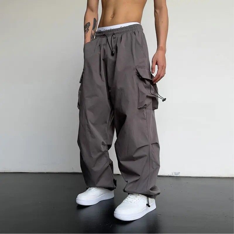 image of Vintage Streetwear Hip Hop Grey Parachute Pants, Men's (Size 32)