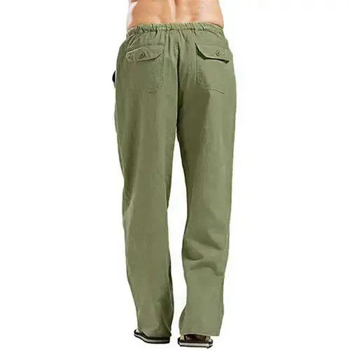 Other Men Solid Color Linen Multi-pocket Straight Casual Pants Size US 31 - 3 Thumbnail