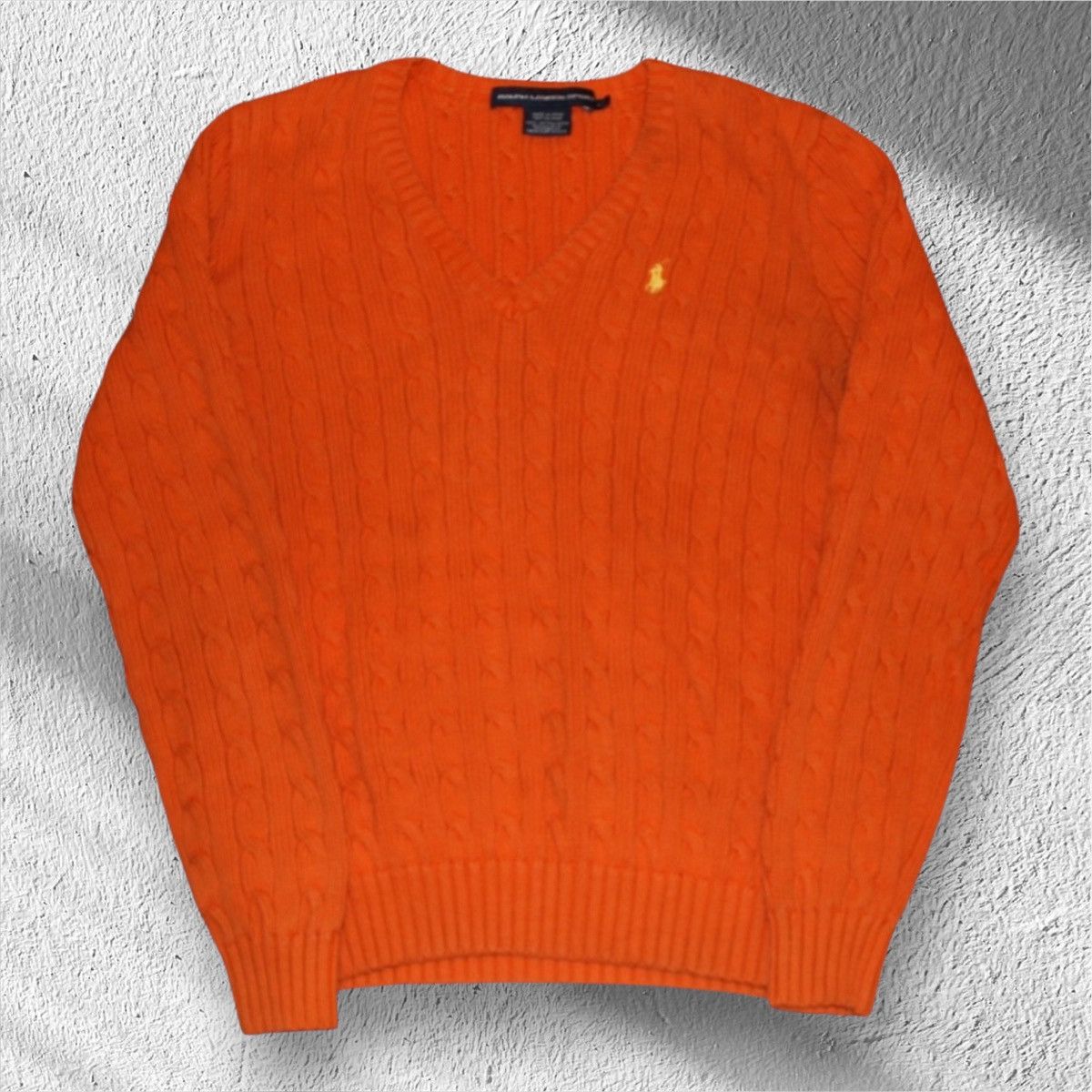 Polo Ralph Lauren Polo Ralph Lauren Sport Orange Cable Knit V-Neck Sweater Size L / US 10 / IT 46 - 1 Thumbnail
