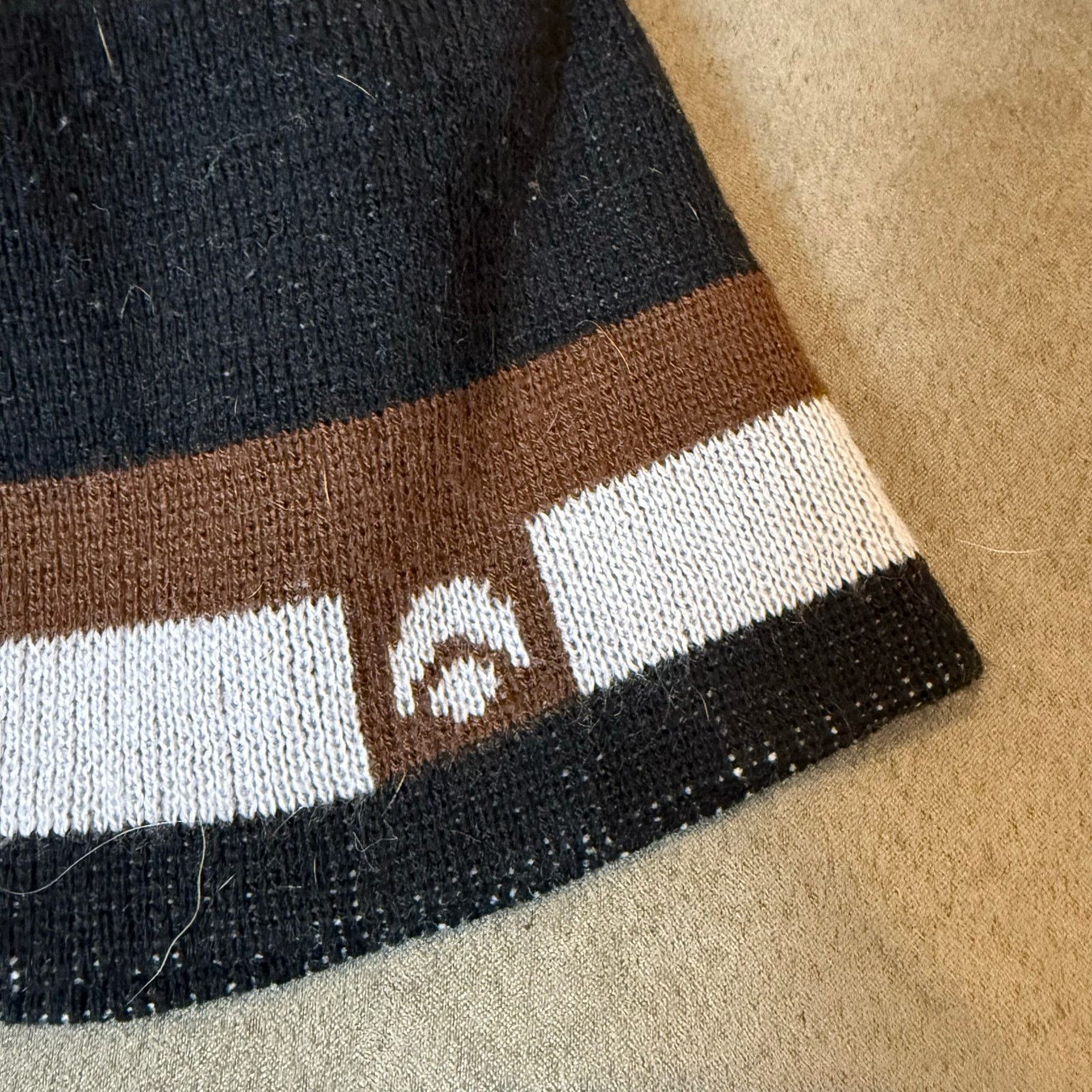 Other Knit Beanie Black Brown White Stripe Men's Skater Snowboard Size ONE SIZE - 2 Thumbnail