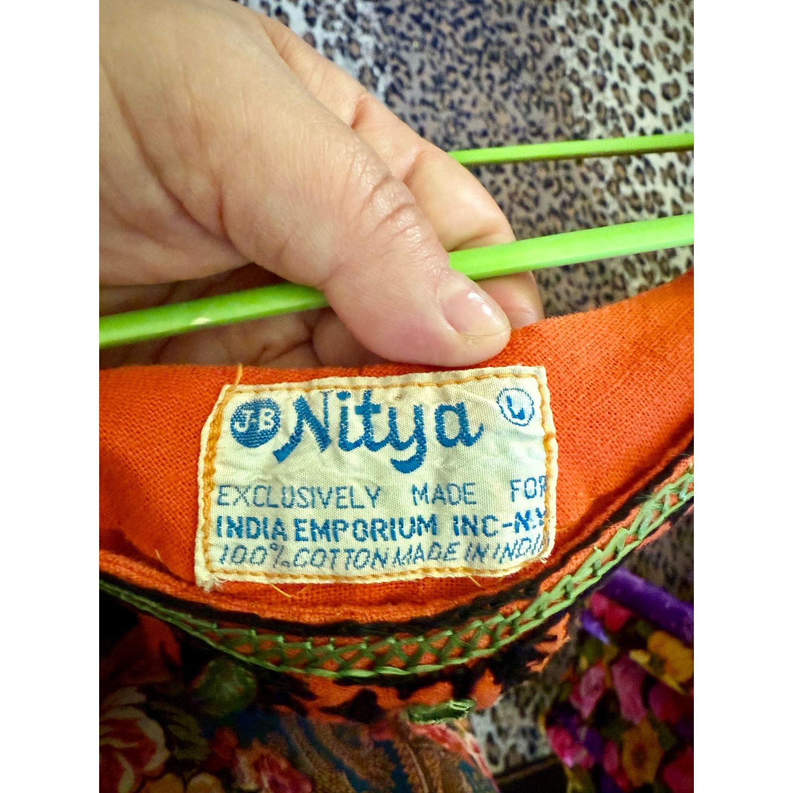 Vintage Vintage 70s Nitya Orange Green Mirror Kaftan Dress XS Small Size S / US 4 / IT 40 - 4 Thumbnail