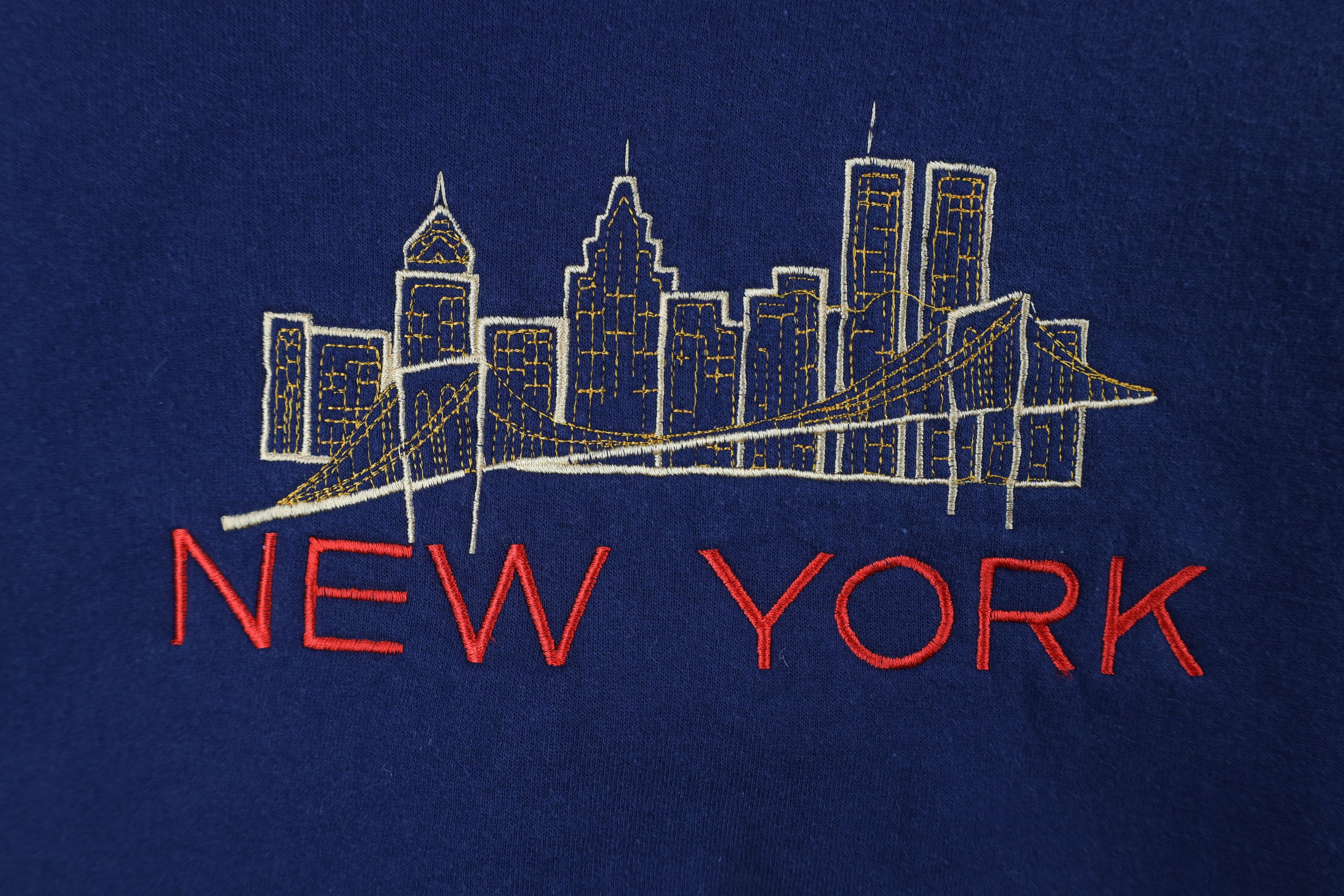 Vintage Vintage 90s Streetwear Spell Out New York Sweatshirt Blue Size US XXL / EU 58 / 5 - 4 Thumbnail