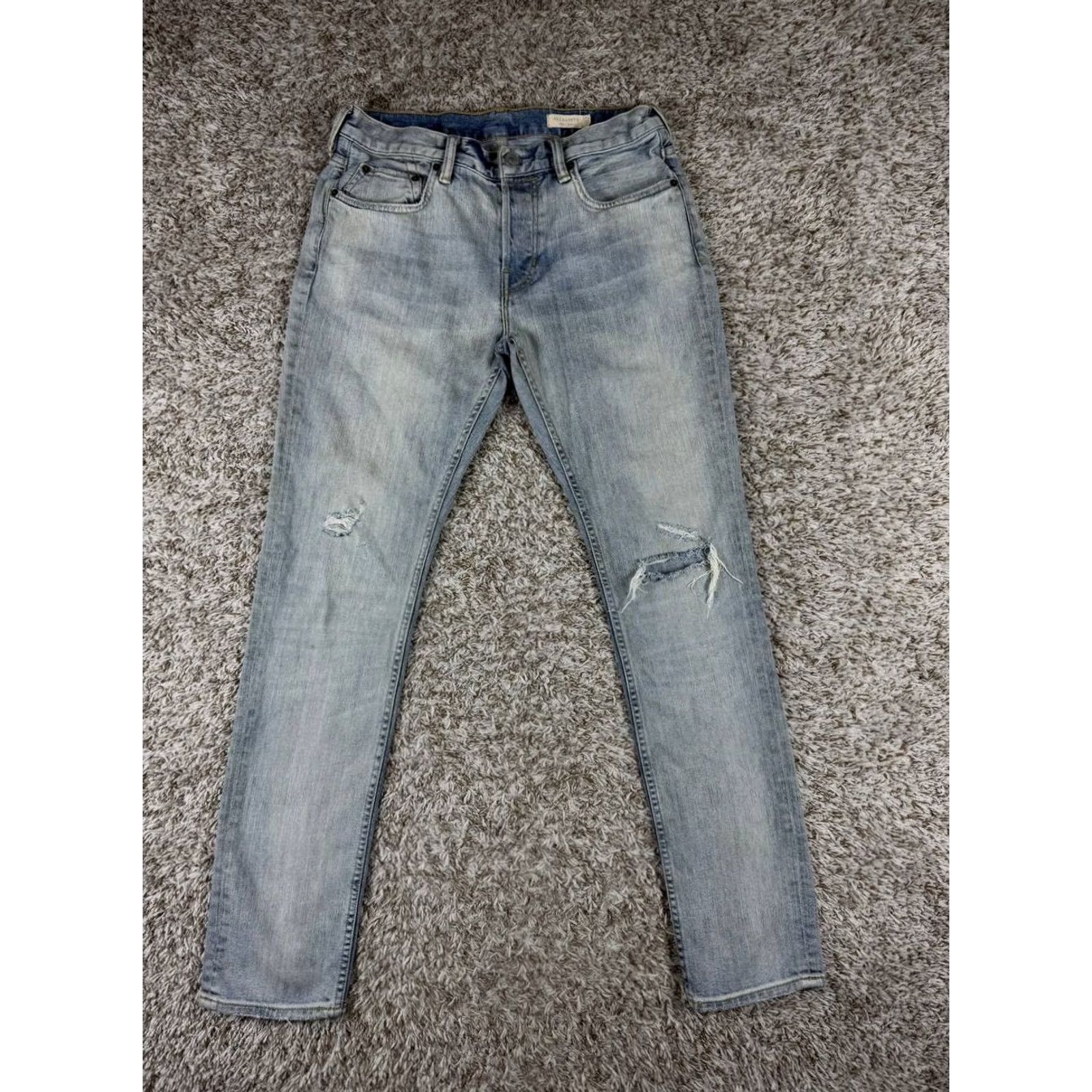 Allsaints AllSaints Rex Slim Fit Distressed Denim Jeans Men's 30x32 Blue Jeans Slim Men Distressed 32 Inseam 30 Waist Strap Button Size US 30 / EU 46 - 2 Thumbnail
