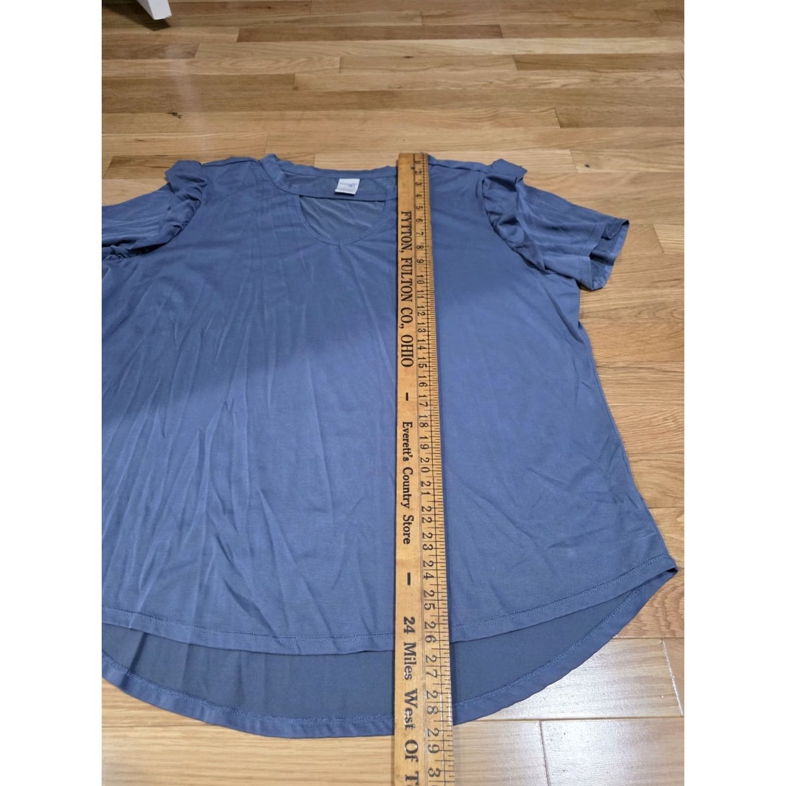 Vintage Terra And Sky Blouse 1xl Short Sleeve Keyhole Blue Polyester Machine Washable Regular Womens Size XL / US 12-14 / IT 48-50 - 2 Thumbnail