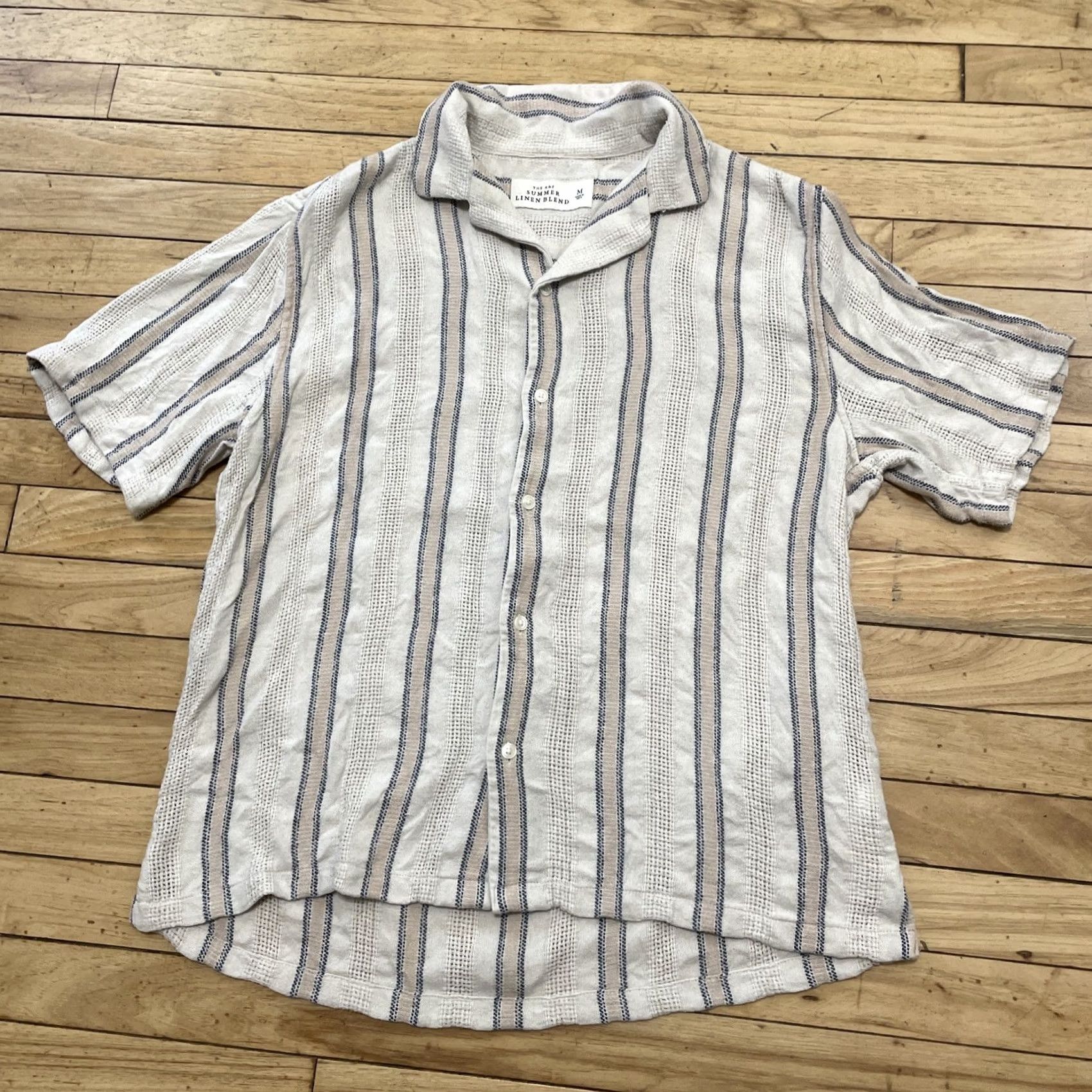 Abercrombie & Fitch Abercrombie & Fitch Shirt M Tan Stripe Short Sleeve Summer Linen Blend A&F Men Size US M / EU 48-50 / 2 - 3 Thumbnail