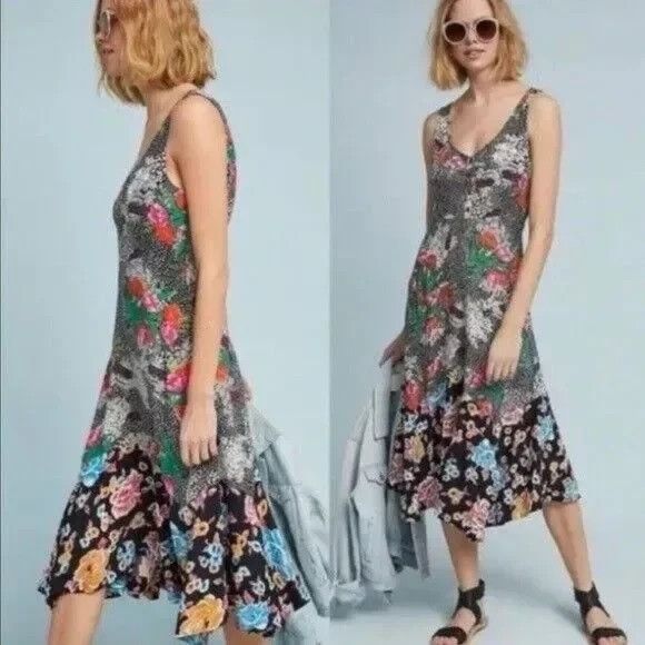 Anthropologie Maeve Anthropologie Black Floral Sleeveless Dress XS VIOLETT Size XS / US 0-2 / IT 36-38 - 1 Thumbnail