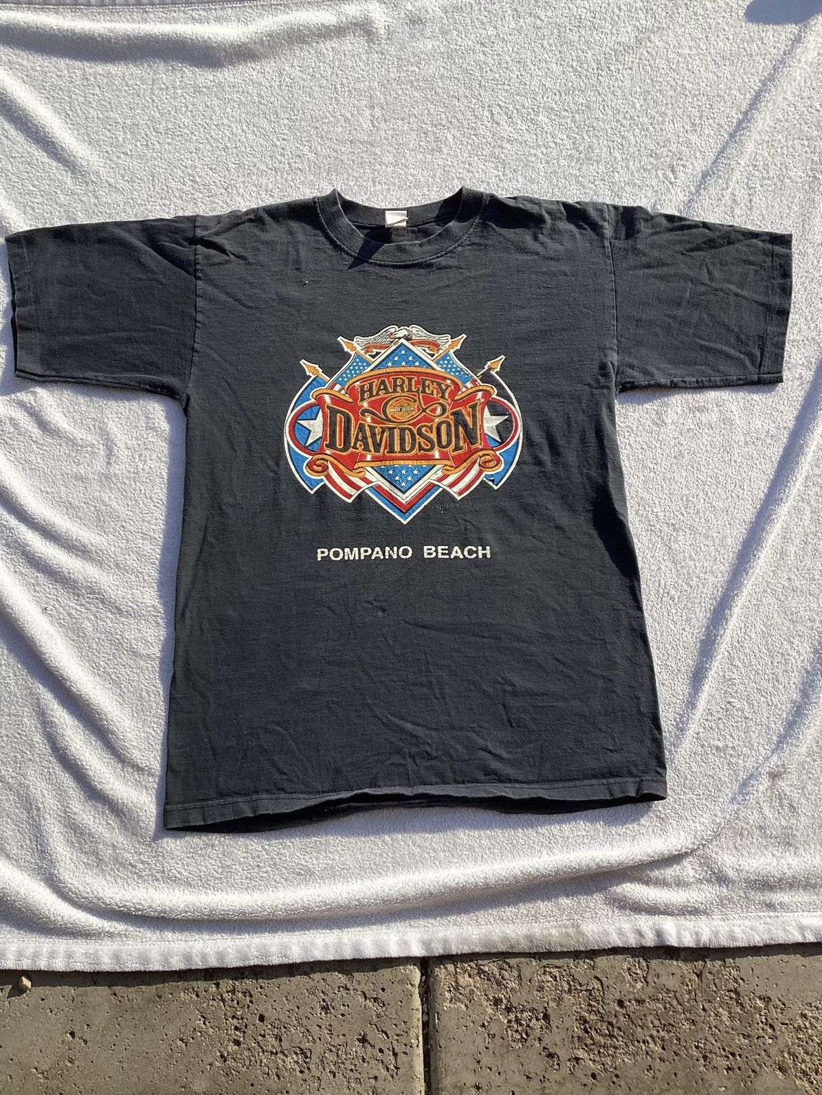 Harley Davidson Vintage 90s Harley Davidson Pompano Beach single stitch tee Size US L / EU 52-54 / 3 - 1 Thumbnail