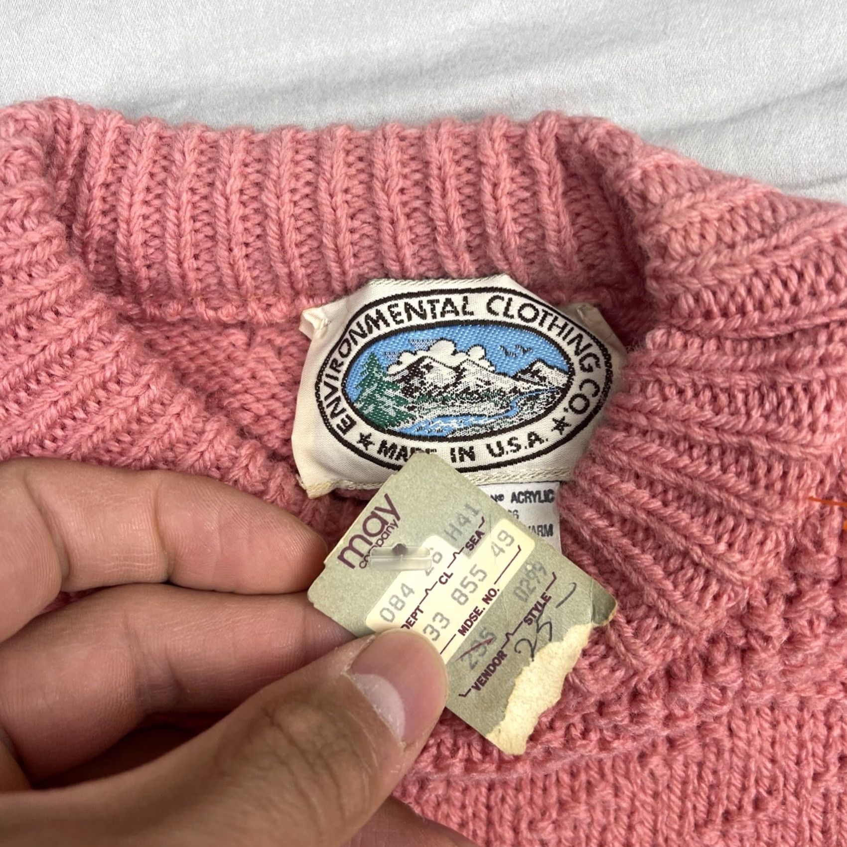 CO VINTAGE Environmental Clothing Co Sweater Mens Large Pink Knit Long Sleeve Made In USA Size US L / EU 52-54 / 3 - 4 Thumbnail