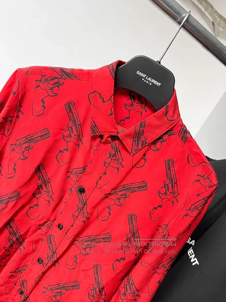 Saint Laurent Paris Saint Laurent Paris Red Revolver Print Silk Shirt i Size M / US 6-8 / IT 42-44 - 2 Thumbnail