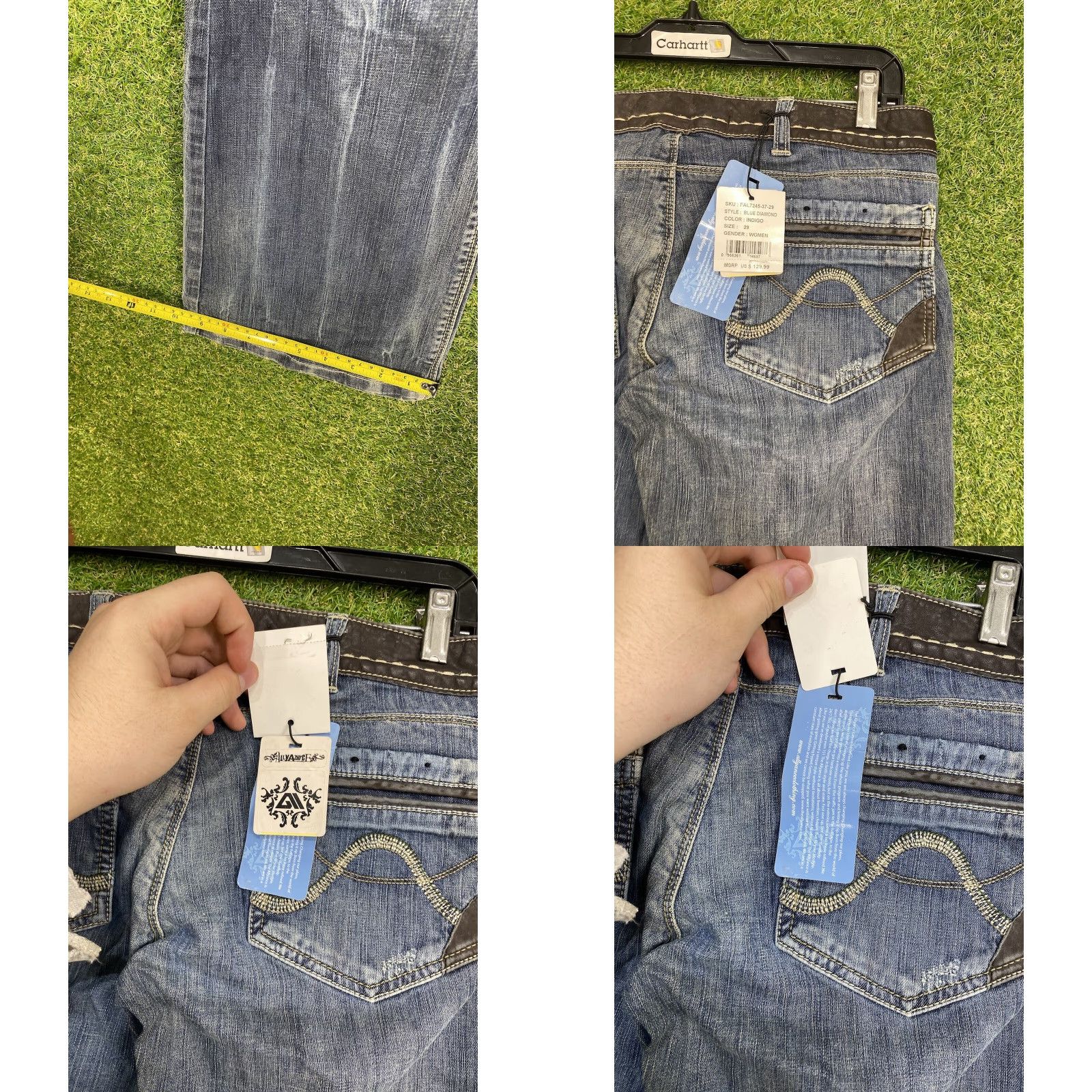Vintage Allyance Blue Denim Jeans Womens Size 29 Low Rise Flare 30" Inseam Stretch Pockets Size 29" - 8 Thumbnail