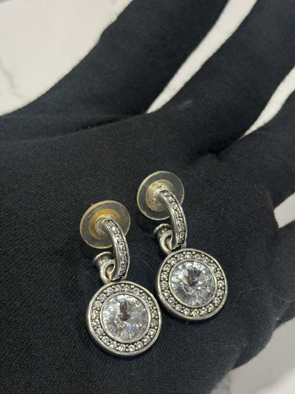 Jewelry Vintage Miglio Crystal Drop Earrings Silver-Tone Halo Design Size ONE SIZE - 4 Thumbnail