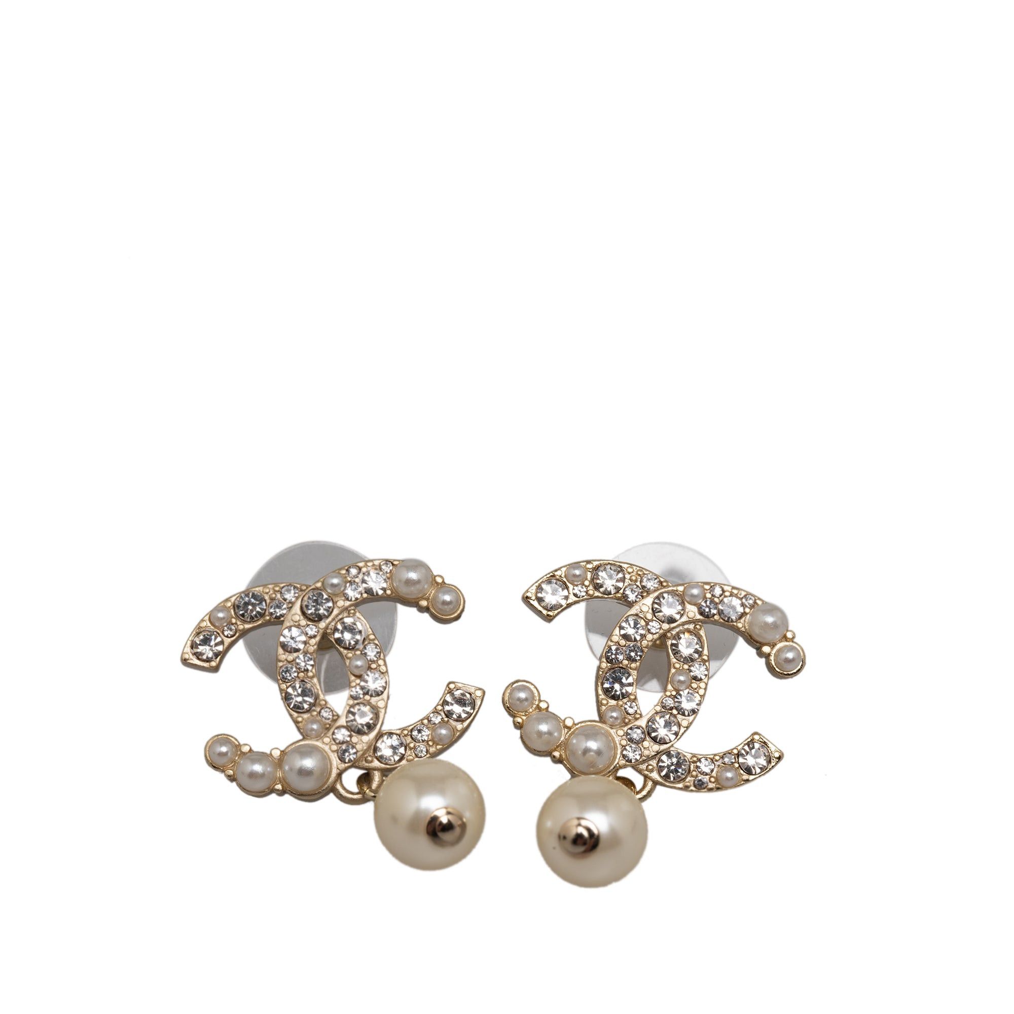 image of Chanel Cc Faux Pearl Rhinestones Earrings Costume Earrings in Gold, Women's