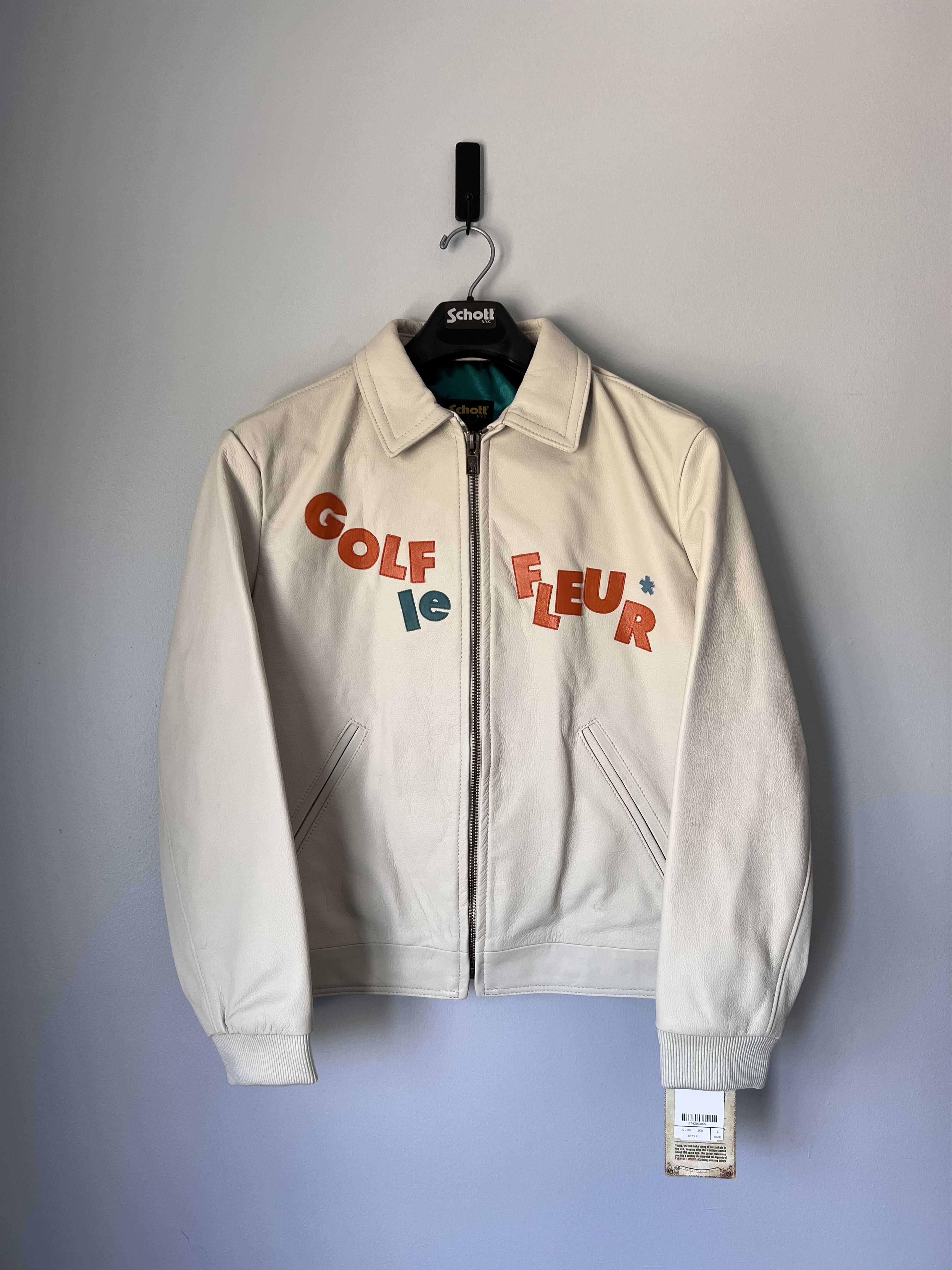 image of Golf Le Fleur Schott Call Me Leather Work Jacket In Cream, Men's (Size Large)