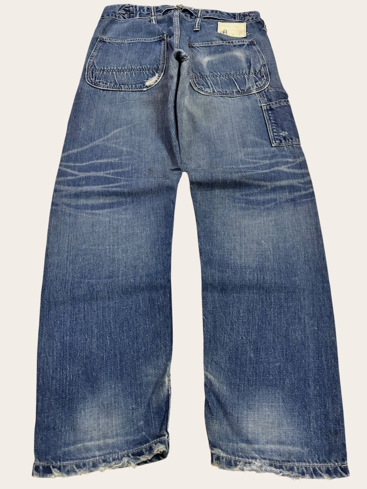 KOJIMA GENES Vtg Japan John Bull Selvedge Carpenter Buckle Distress Jeans Size US 32 / EU 48 - 3 Thumbnail