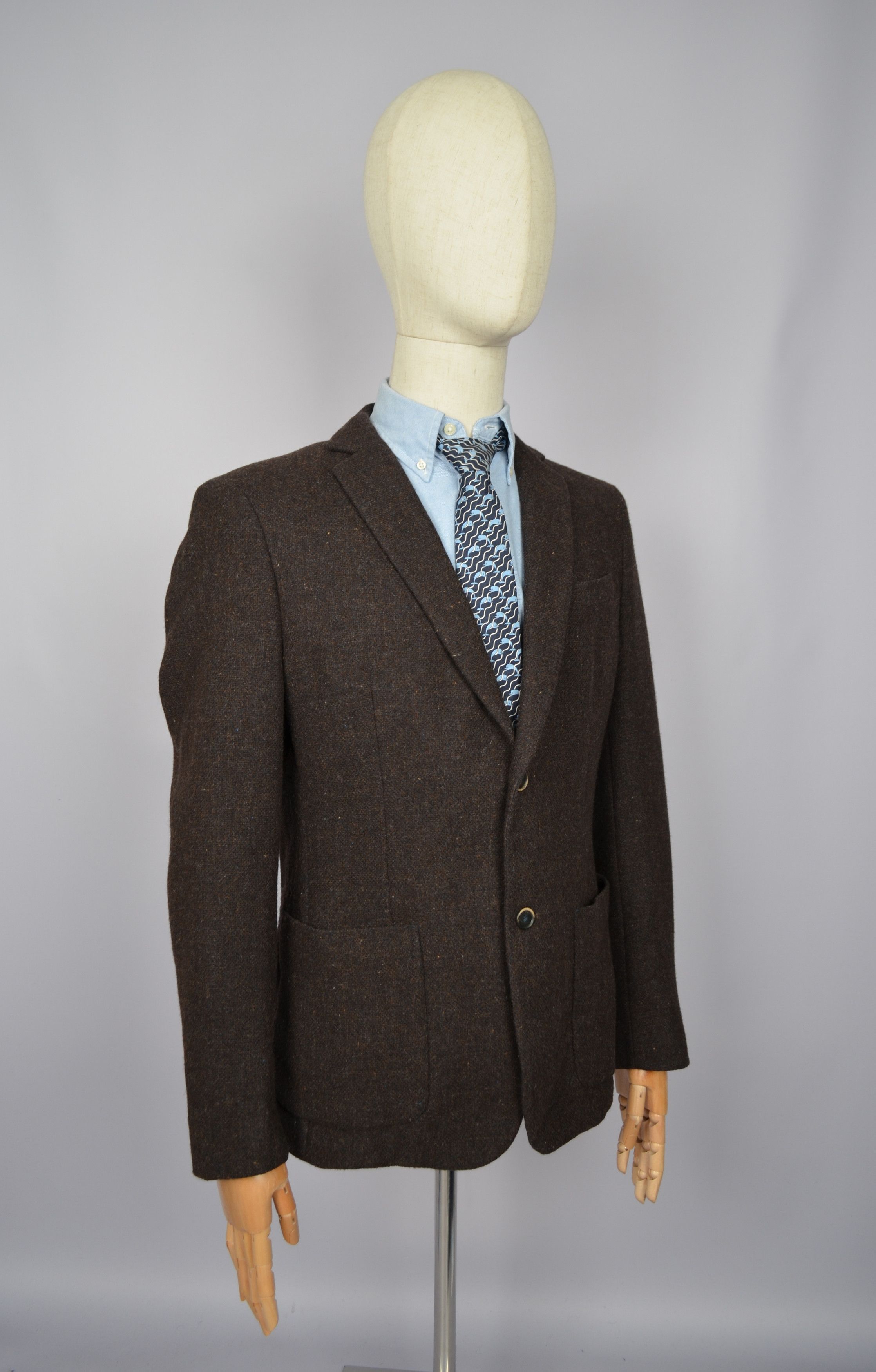 Designer John Barritt Bottoli Knit Wool Brown Unlined Blazer Jacket Size 40R - 10 Thumbnail