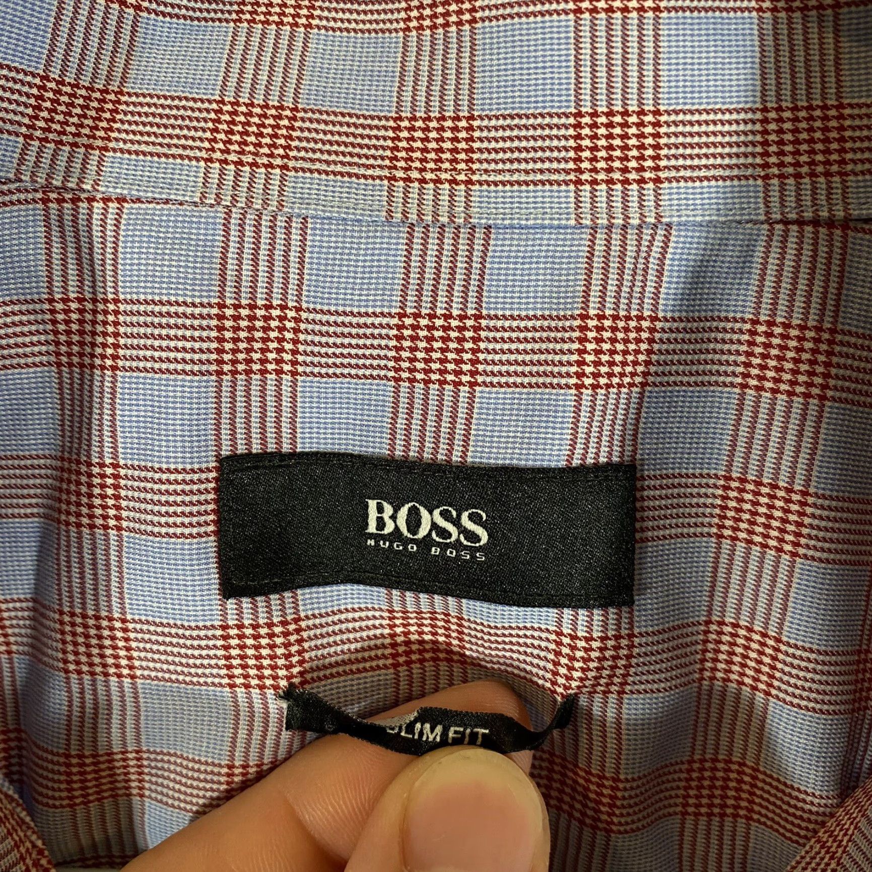 Hugo Boss VINTAGE Hugo Boss Shirt Mens 44/17.5 Slim Fit Red Blue Plaid Button Up Long Sleeve Dress Size 48R - 3 Thumbnail
