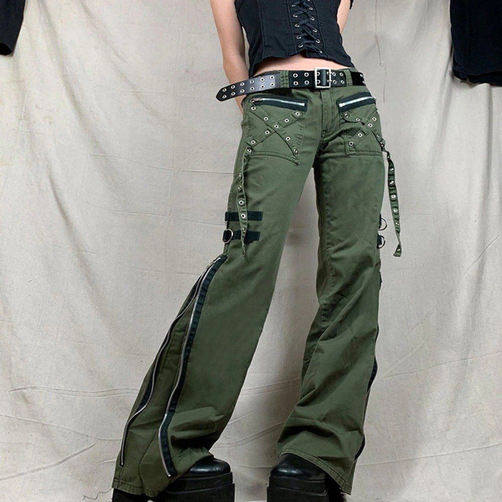 Designer × Japanese Brand × Vintage Punk Goth Cross Rivets Eyelet Zippers Slit Flare Trousers Size 29" - 1 Thumbnail