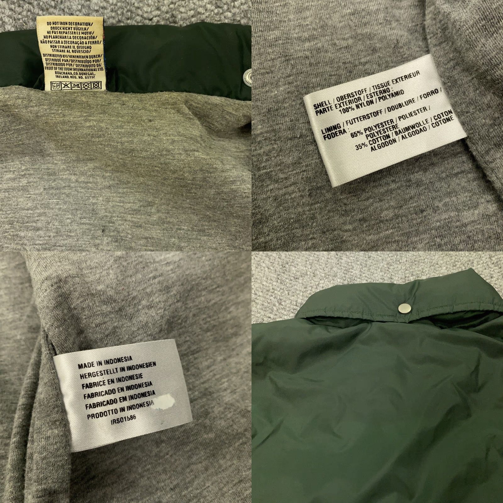 Fruit Of The Loom VTG Screen Stars Jacket Mens L Nylon Green Ireland Shamrock Patch Windbreaker Hooded Snap Front Coat Stowable 80s Sports Outdoors Casual Travel Size US L / EU 52-54 / 3 - 8 Thumbnail