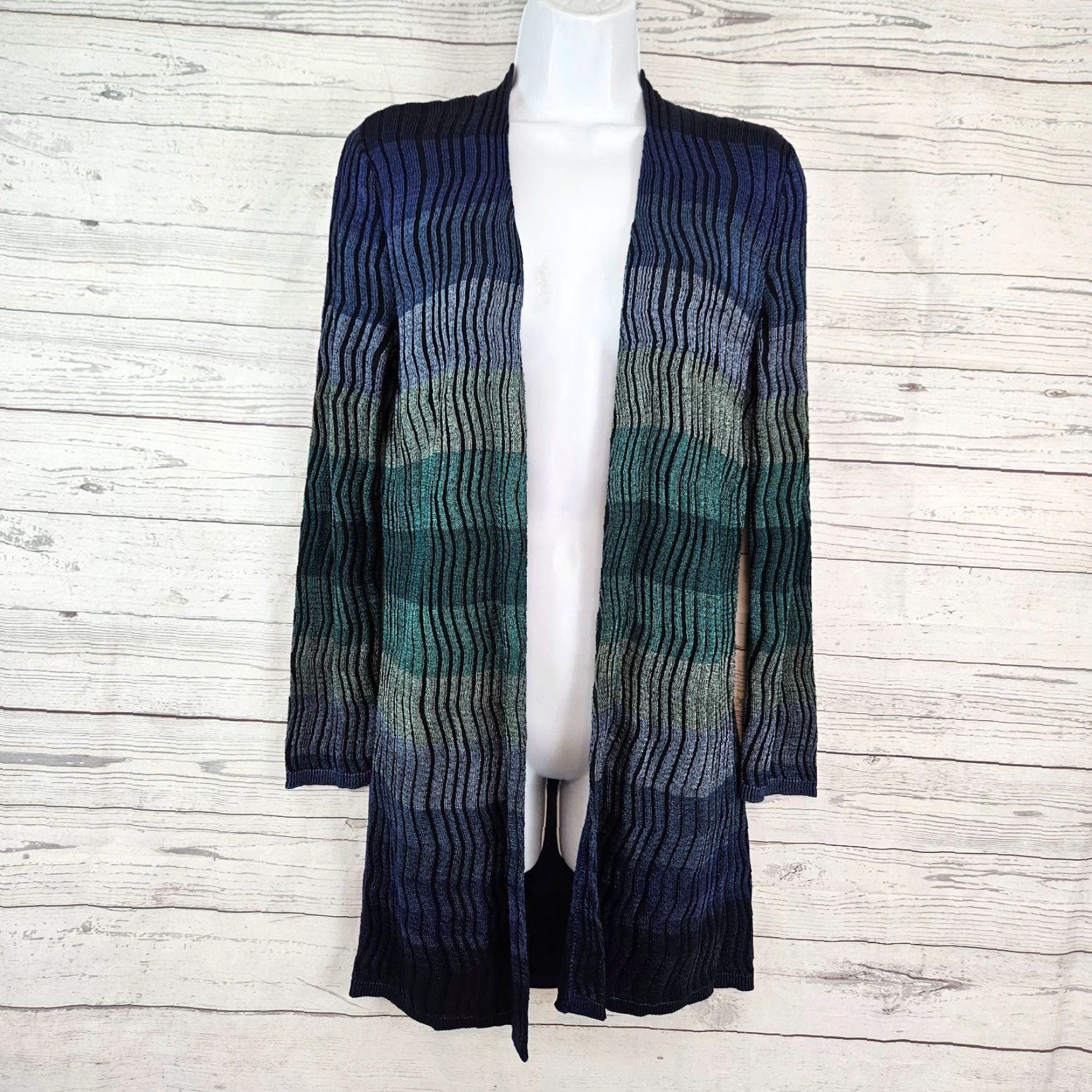 Vintage Chico's Womens Cardigan Small Blue Black Stripe Long Sleeve Cotton Blend Knit Sweater Cardigan Womens XS? Size S / US 4 / IT 40 - 2 Thumbnail
