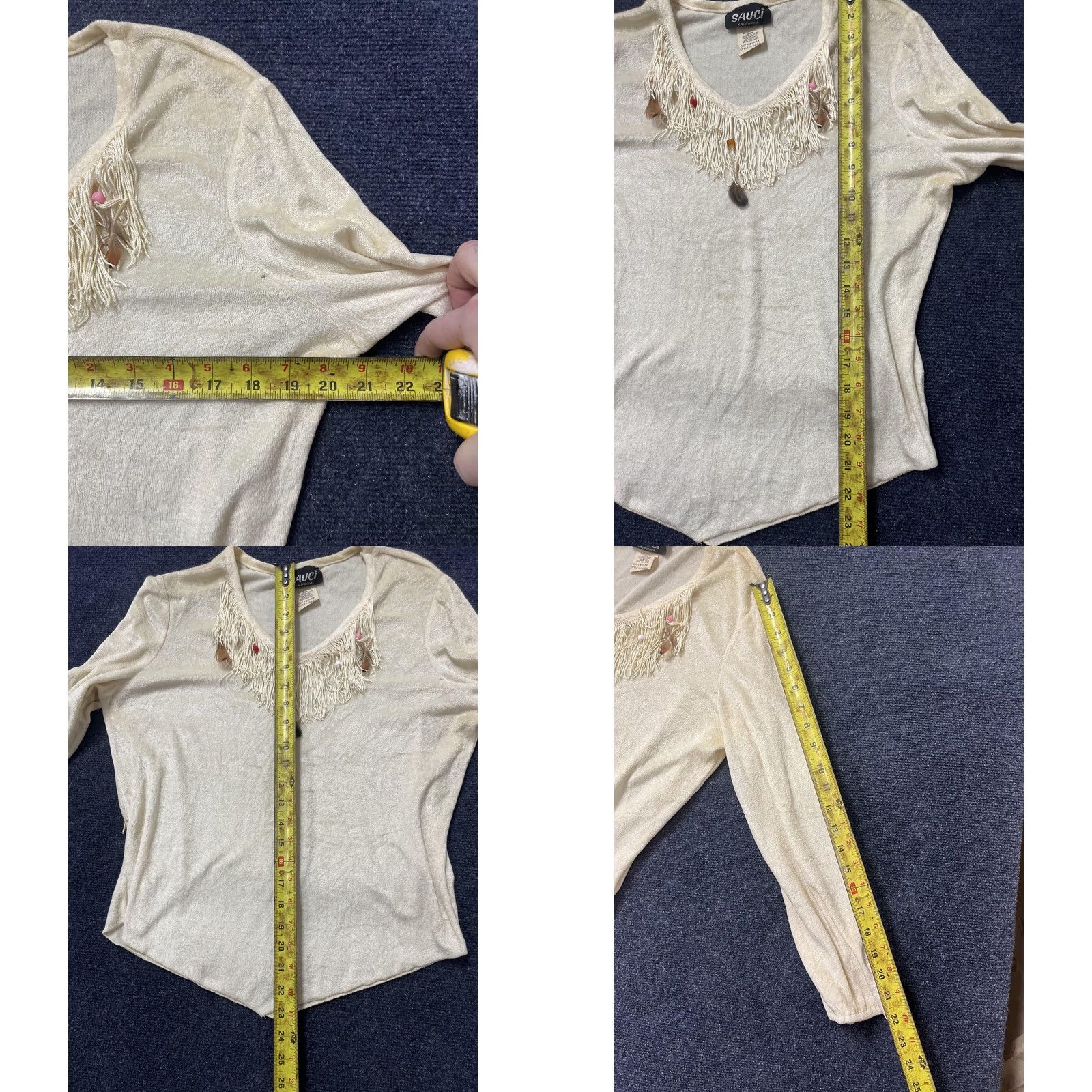 Vintage VINTAGE Sauci California Shirt Womens Large Cream Fringe Long Sleeve Boho 70s Size L / US 10 / IT 46 - 8 Thumbnail