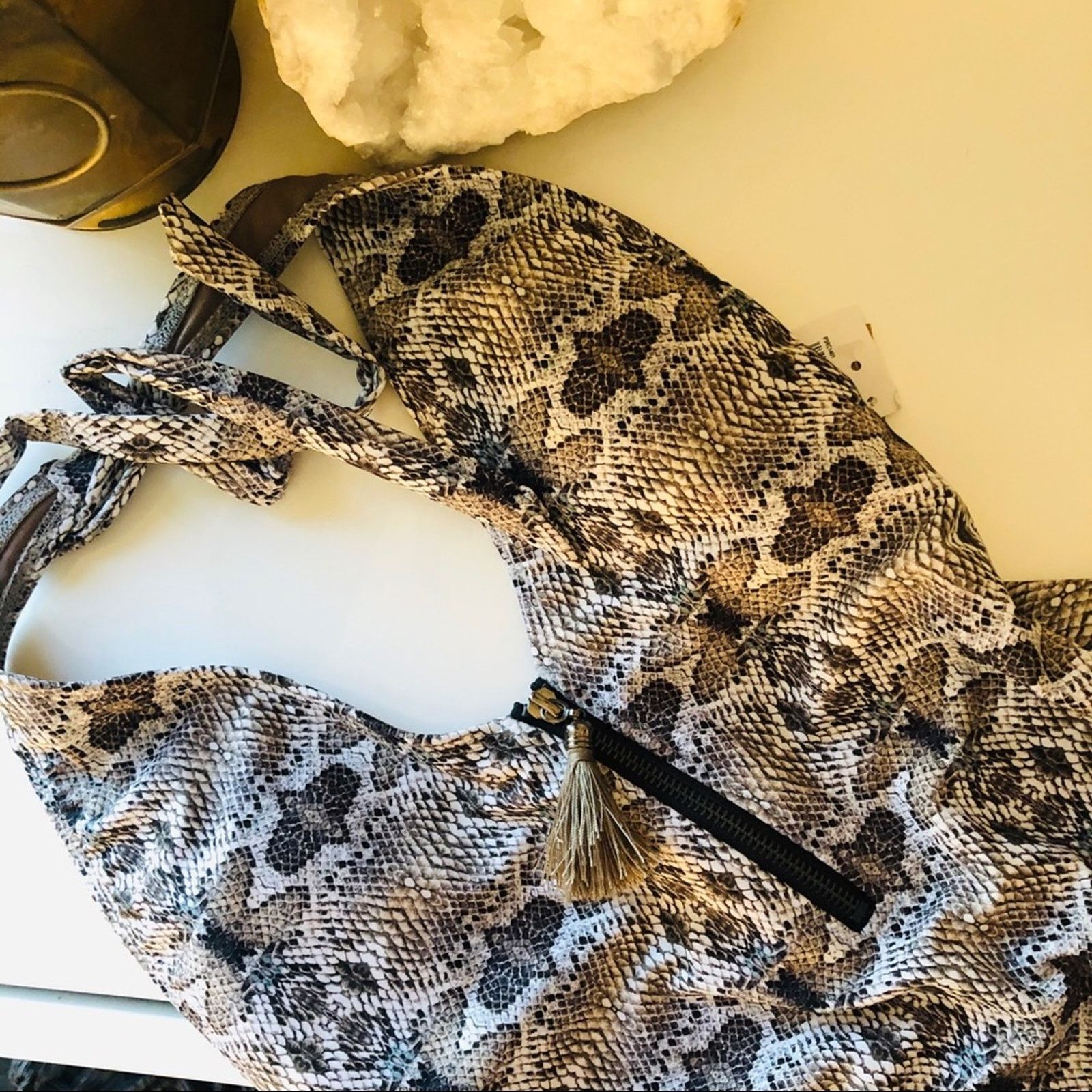 Anthropologie NEW RACHEL ROY Grey White Snakeskin Boho Zip Tassel Swimsuit Size XS / US 0-2 / IT 36-38 - 5 Thumbnail