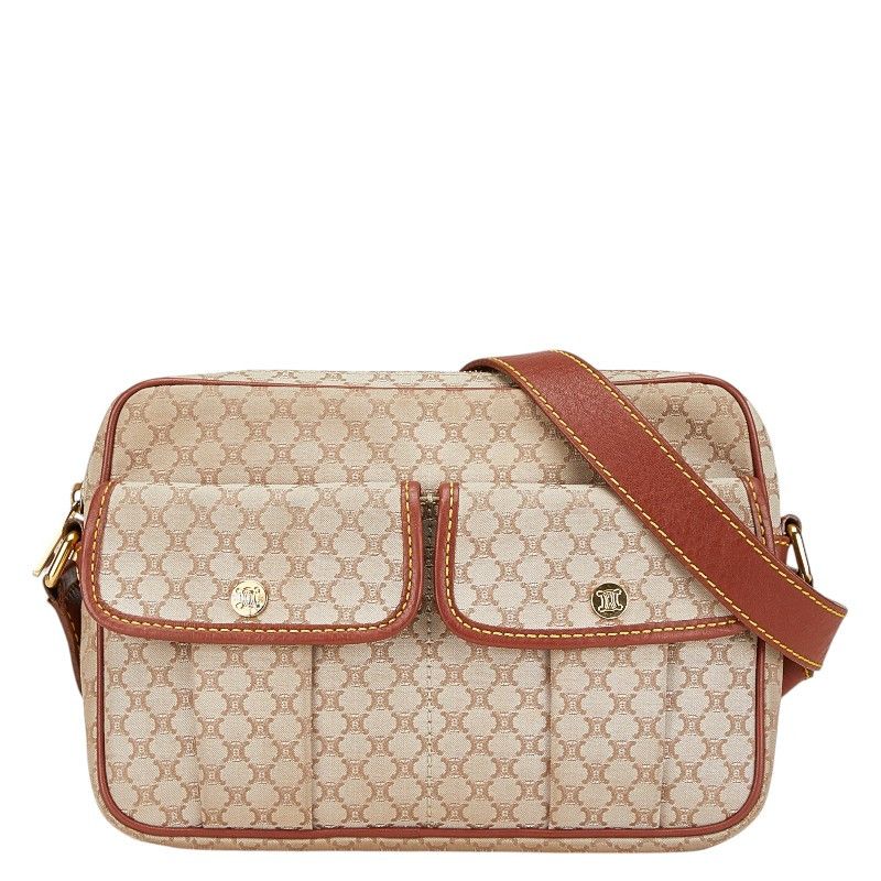 Celine Celine Macadam Canvas Leather Shoulder Bag Canvas Crossbody Bag in Beige, Women's