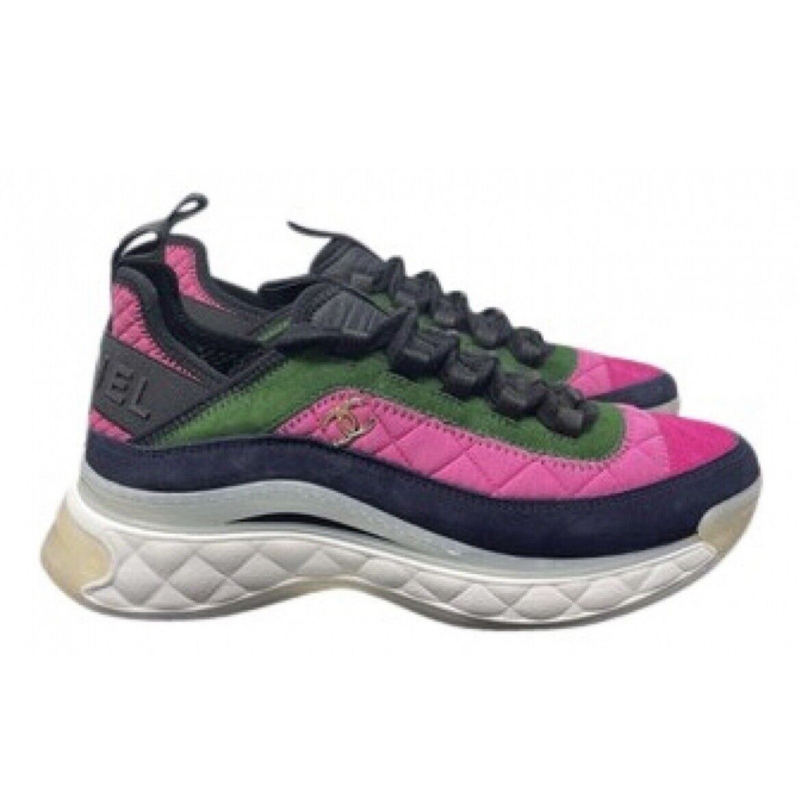 Chanel Chanel 21K Sneakers Pink, Green, Dark Pink NIB Size 37.5 Size US 6.5 / IT 36.5 - 1 Thumbnail