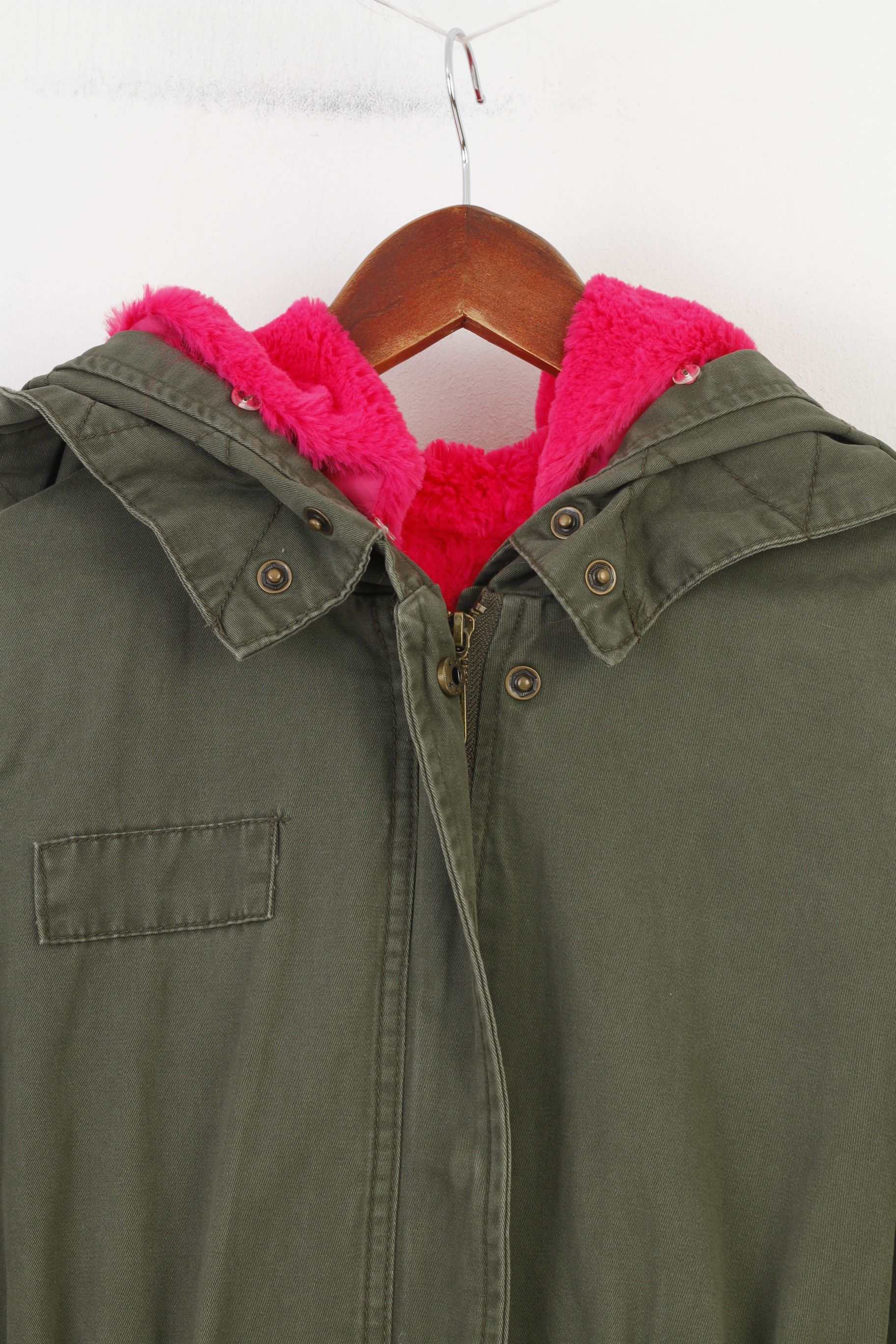 Vintage Blu Deise Woman S Jacket Khaki Padded Pink Fur 0183 Size S / US 4 / IT 40 - 2 Thumbnail