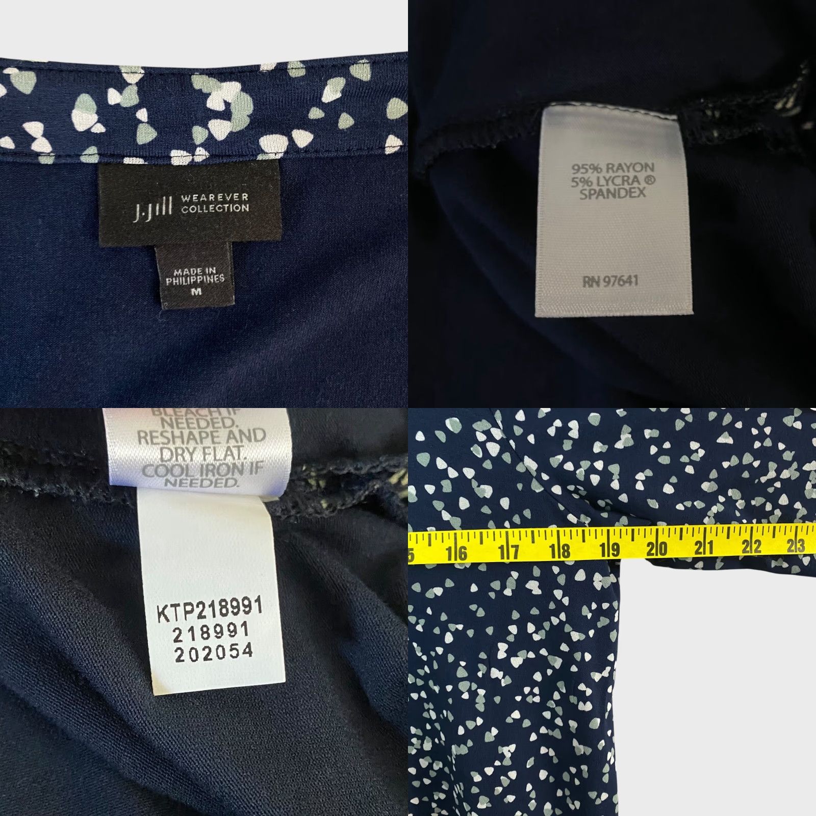 J. Jill VINTAGE J.Jill Wearever Collection Printed Tunic Blouse Navy Blue Women's Medium 3/4 Sleeve Classic Travel Workwear Size M / US 6-8 / IT 42-44 - 8 Thumbnail