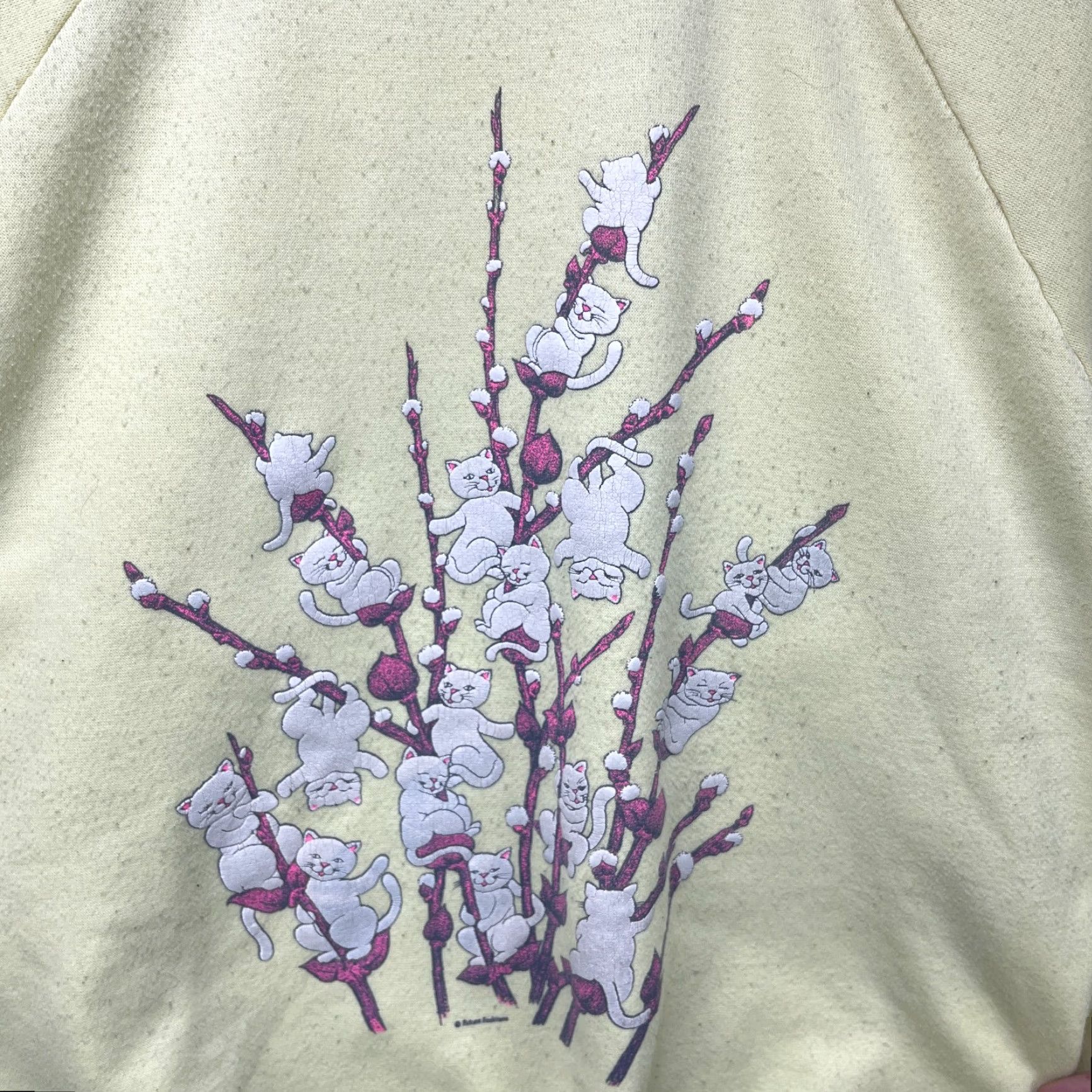 Vintage VINTAGE Cat Art Sweatshirt L Men Yellow 90s Cute Animal Nature Pullover Long Sleeve Large Size US L / EU 52-54 / 3 - 4 Thumbnail