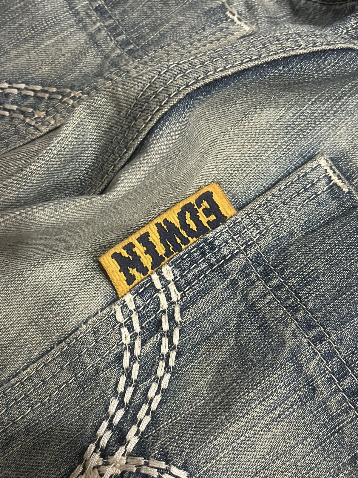 Edwin ⚡️Distressed⚡️Vintage Edwin XVS Buckle Back Mud Blue Wash Jean Size US 34 / EU 50 - 9 Thumbnail