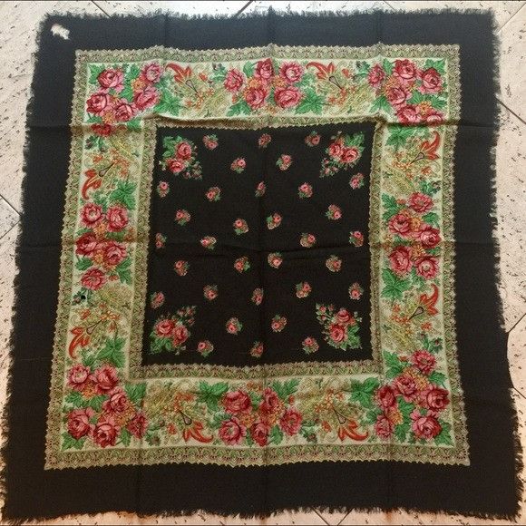Vintage Vintage Black Garden Scarf Handkerchief Size ONE SIZE - 1 Thumbnail