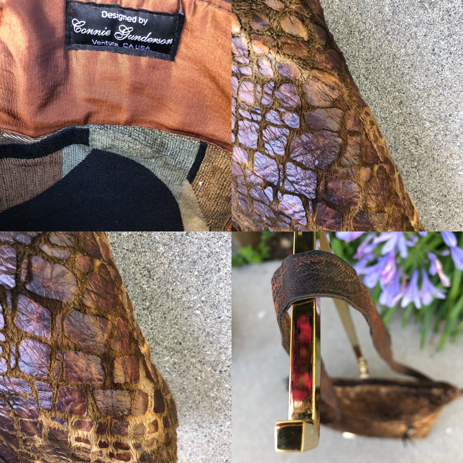 Vintage CONNIE GUNDERSON Ventura CA Designer Crossbody Purse Fuzzy Satchel Bag Brown Women Medium 11" W x 10" H Polyester Designer Crossbody Bag Brown Size ONE SIZE - 8 Thumbnail