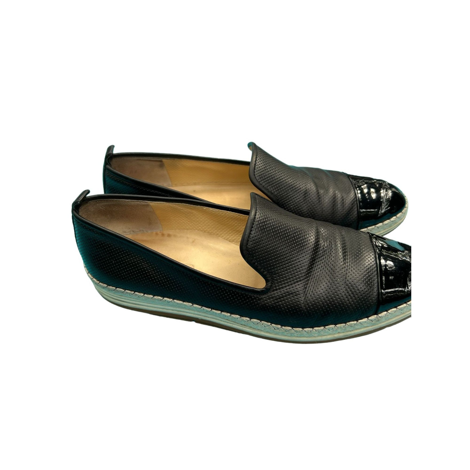 Other Paul Green Black Leather Loafer Shoes Patent Tip Espadrille Size US 10 / IT 40 - 6 Thumbnail