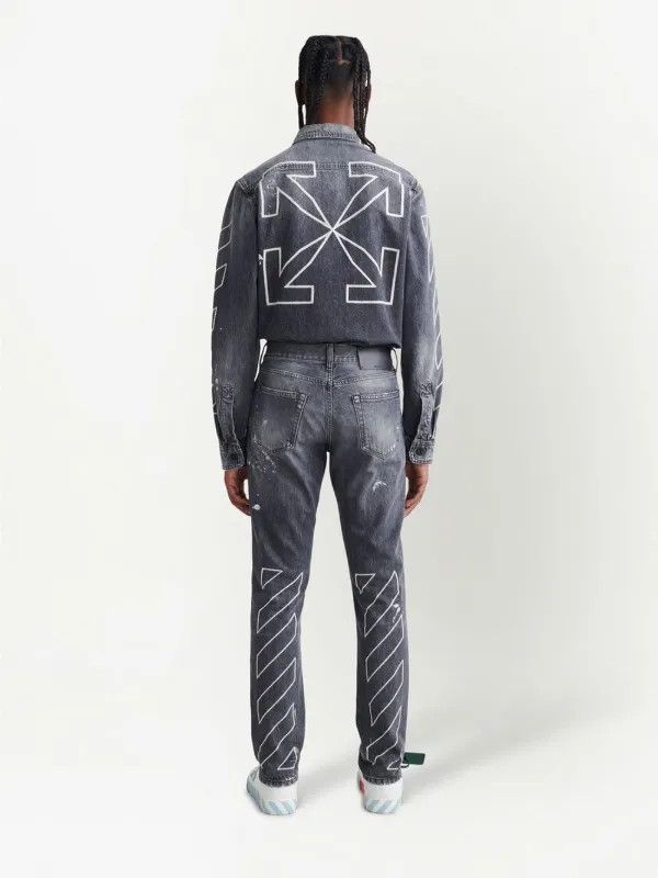 Off-White o1gr1nt0125 Diag Outline Paint Skinny Jeans in Vintage Grey Size US 37 - 4 Thumbnail