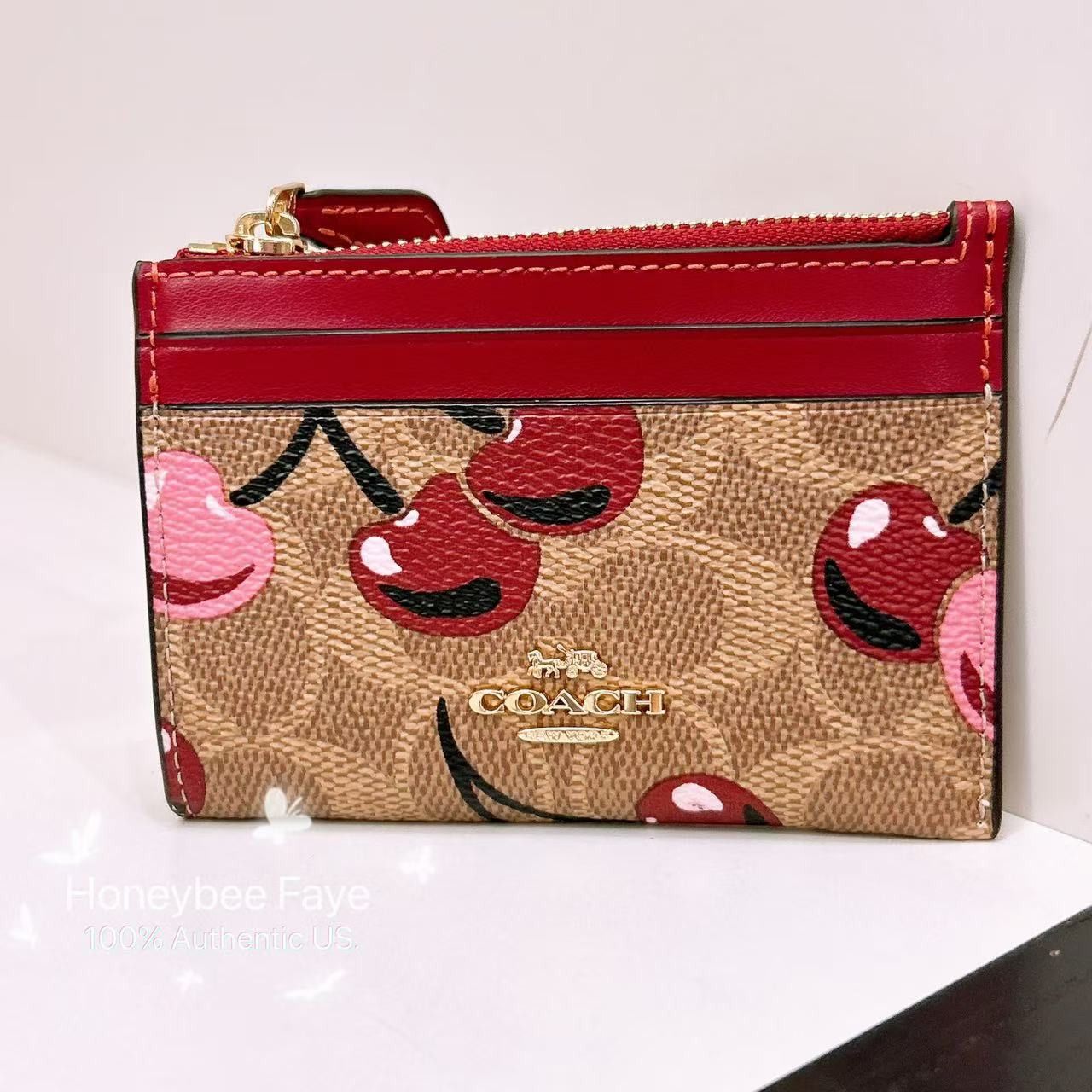 Coach 🍒 Mini Skinny Id Case With Cherry Print CZ462 Size ONE SIZE - 1 Thumbnail