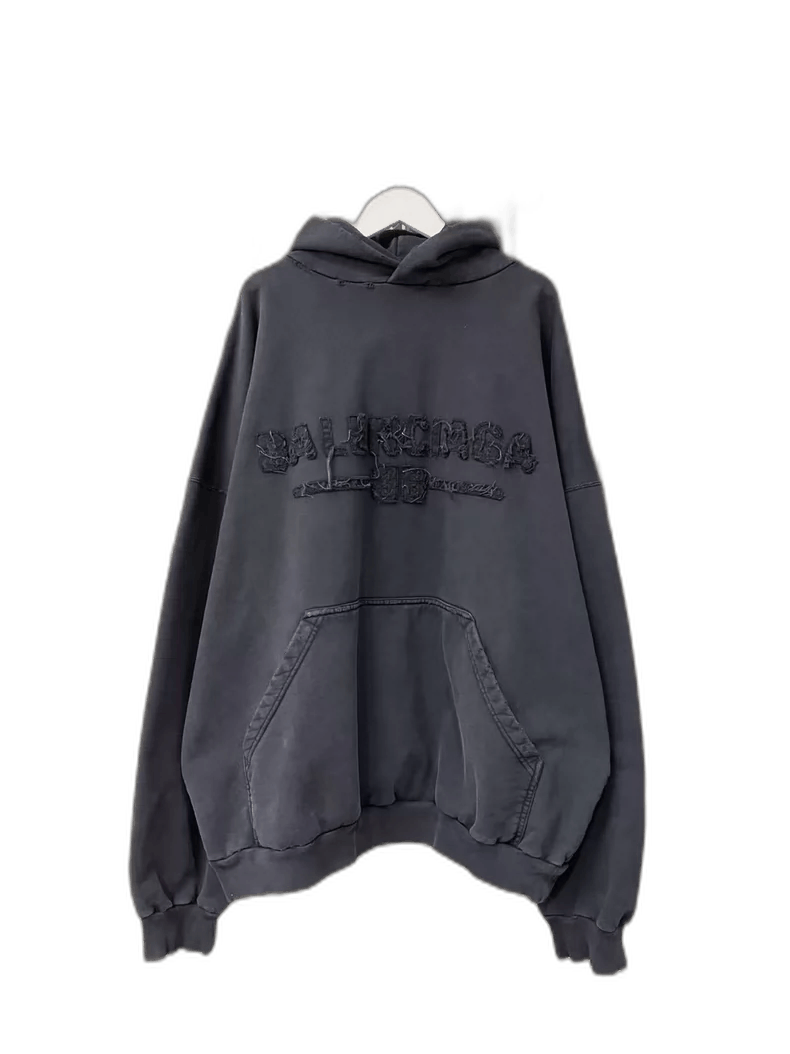 Balenciaga Balenciaga Black Gray Destroyed Hoodie-yf Size US S / EU 44-46 / 1 - 1 Thumbnail