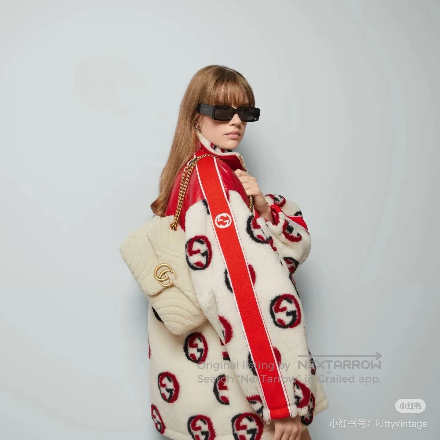 Gucci Gucci Double G Teddy Red Shearling Jacket. Size L / US 10 / IT 46 - 3 Thumbnail