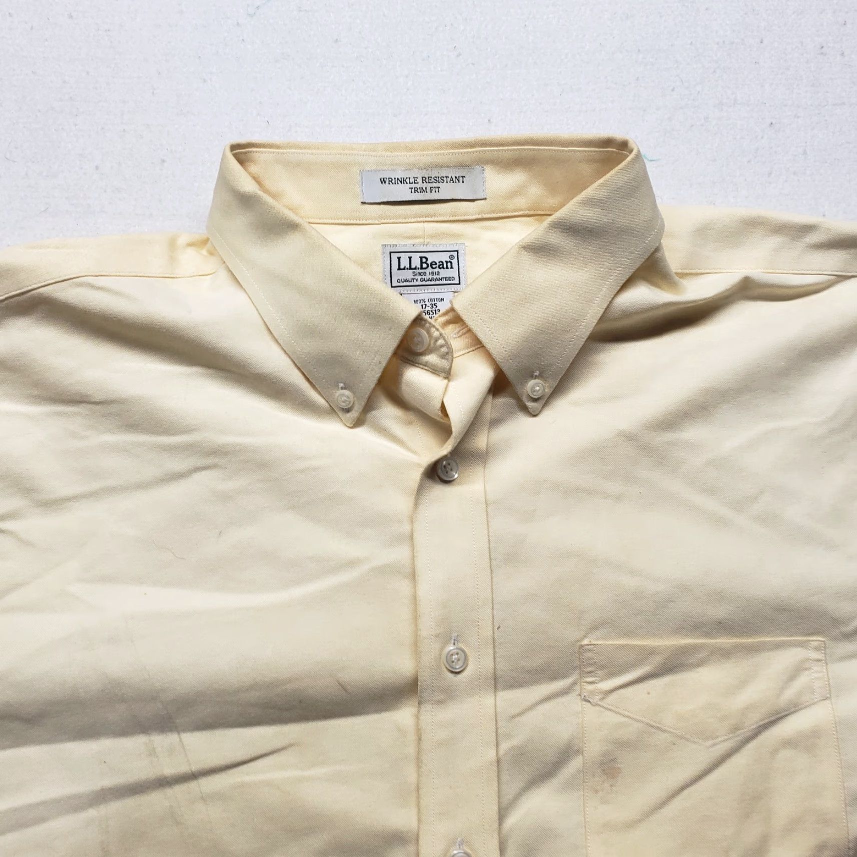 Vintage L.L. Bean Shirt Dress Shirt 100% Cotton Wrinkle Resistant Yellow Men 17 35 Oxford Button-Down Collar Vintage No Size US XL / EU 56 / 4 - 2 Thumbnail