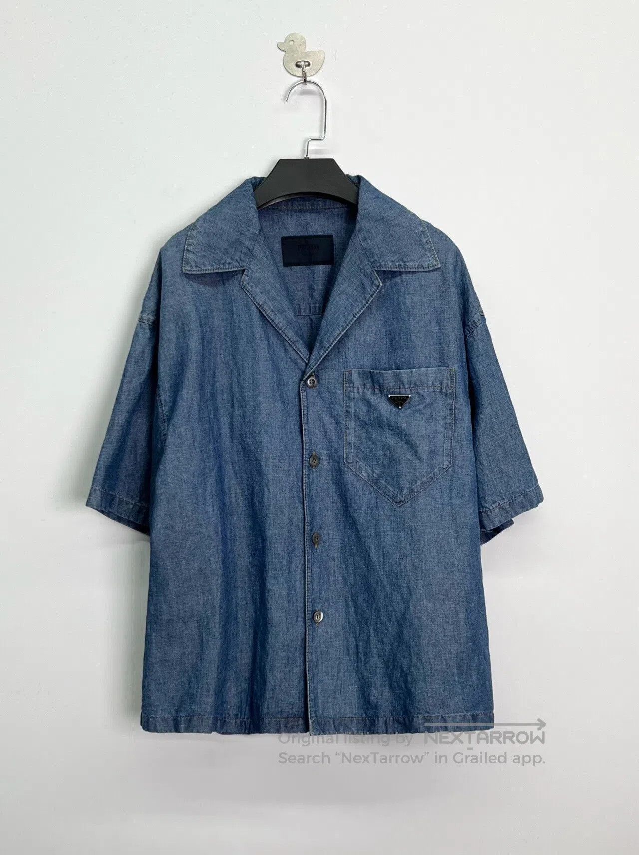 Prada Prada SS23 Blue Denim Shirt Collar Triangle Steel Logo Pat Size M / US 6-8 / IT 42-44 - 1 Thumbnail