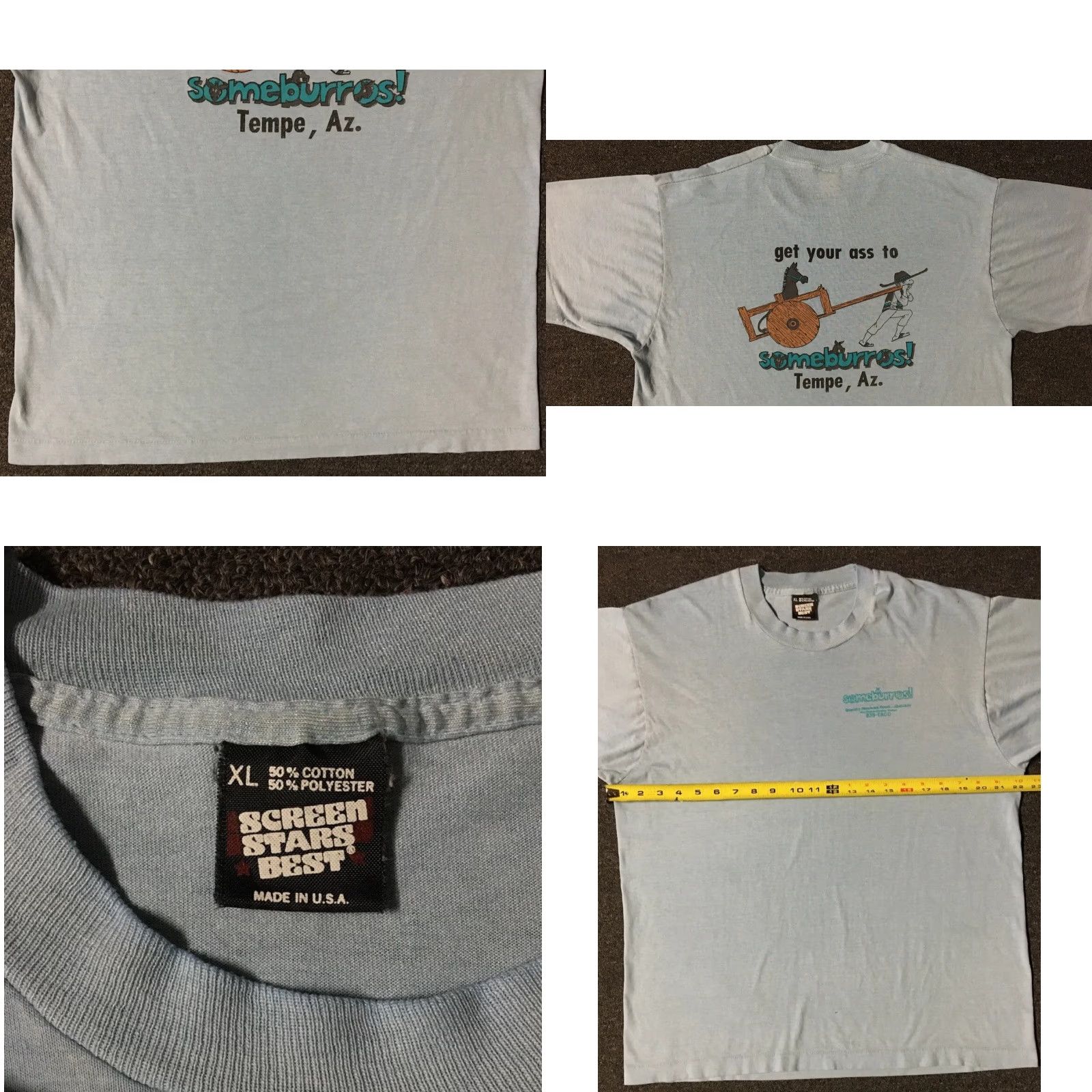 Vintage VINTAGE 90s Get Your Ass To Someburros Tempe Arizona Mexican Restaurant Faded shirt M Blue Mens T-Shirt Short Sleeve Rock Grunge Humor 90s Size US M / EU 48-50 / 2 - 8 Thumbnail