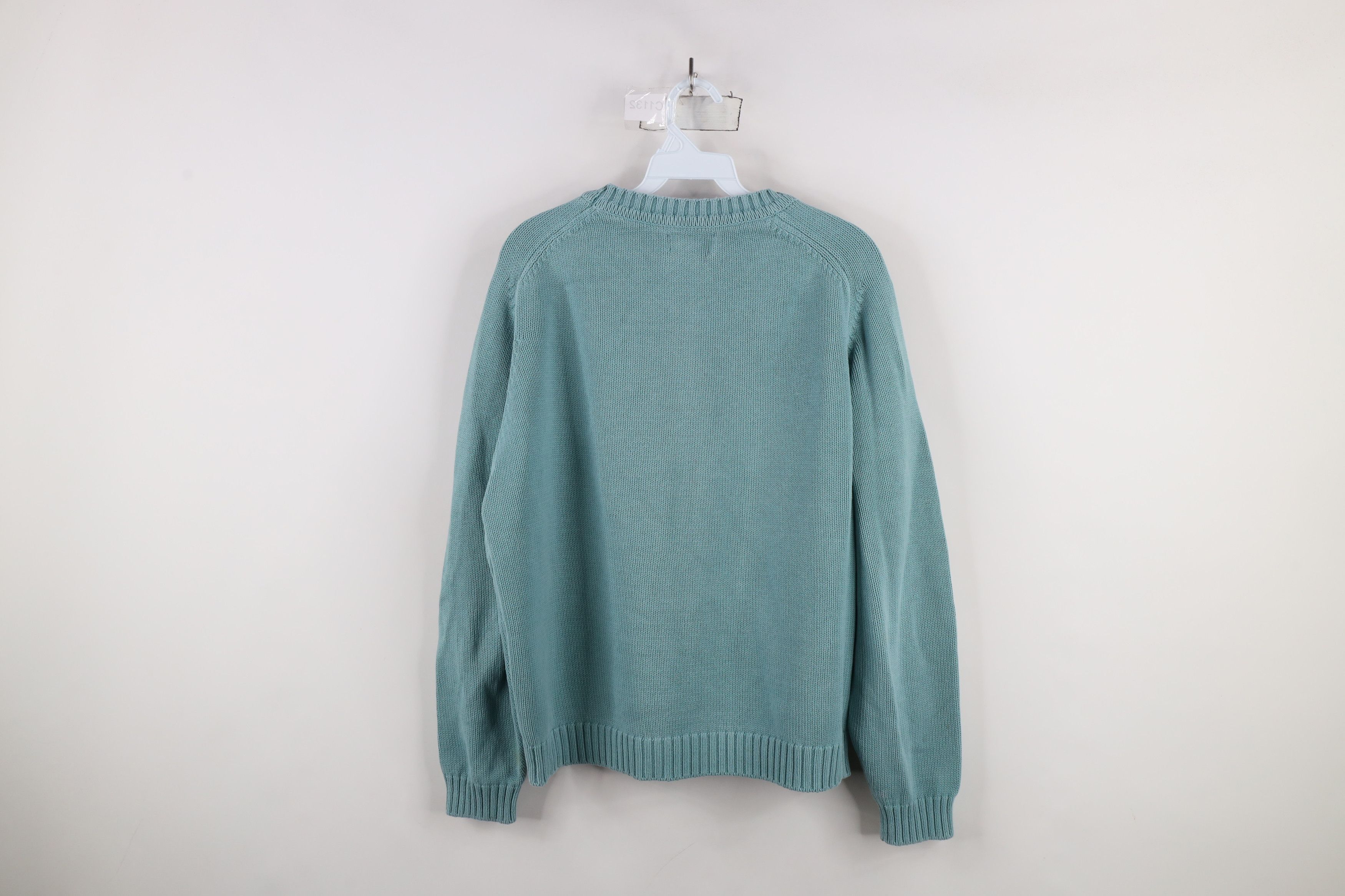 Lands' End × Vintage Vintage 90s Lands End Blank Cotton Knit Sweater Teal USA Size L / US 10 / IT 46 - 9 Thumbnail