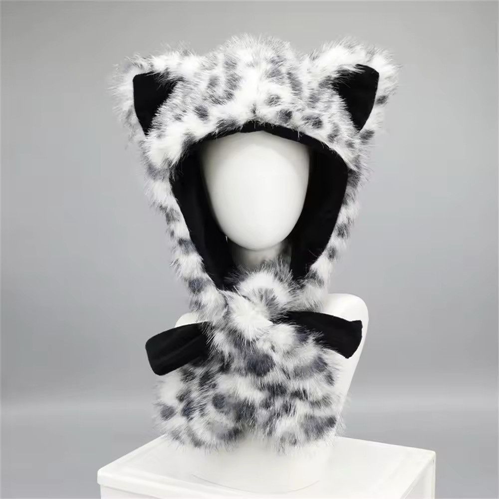 Japanese Brand Animal Snow Leopard Hooded Winter Faux Fur Hat Size ONE SIZE - 3 Thumbnail