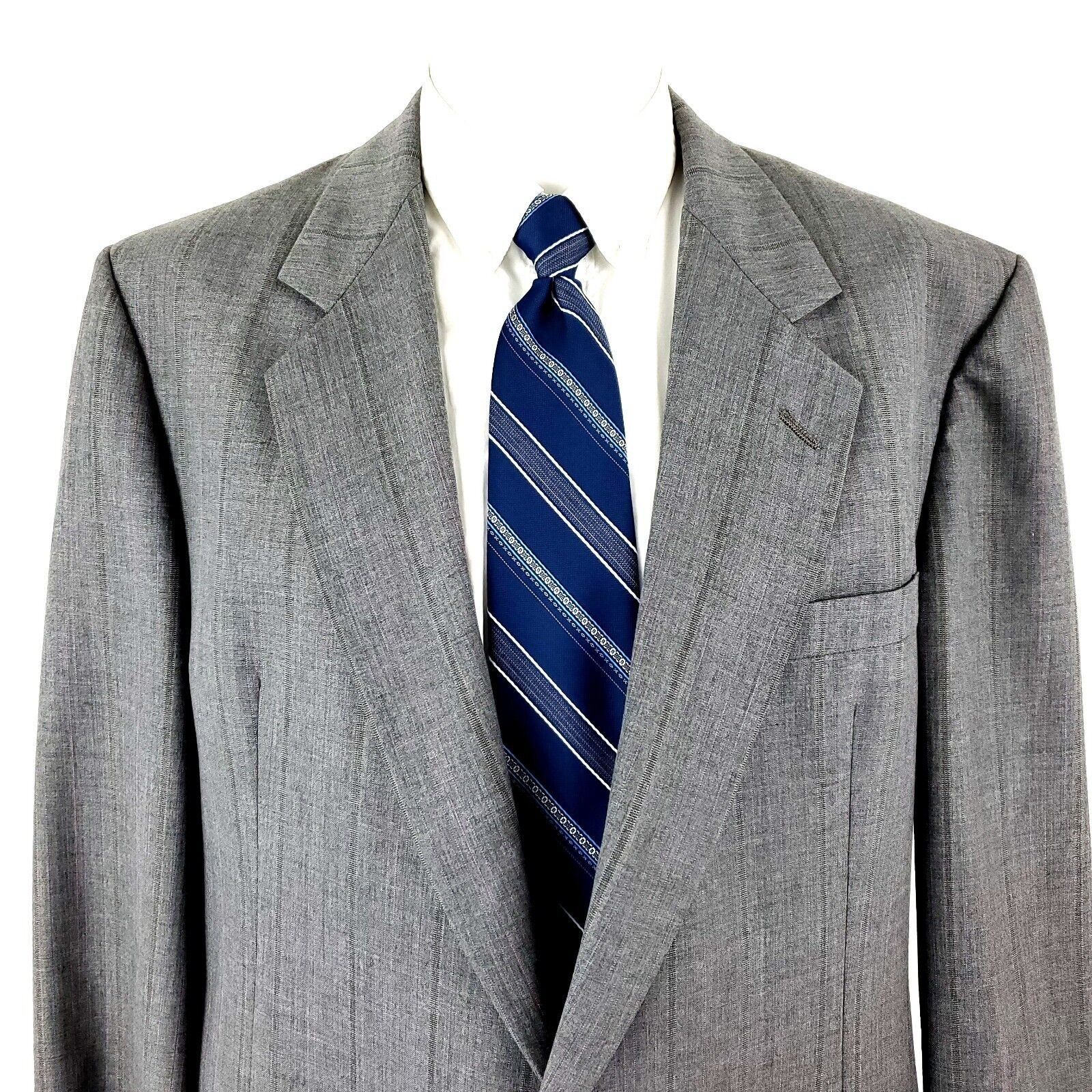 Hickey Freeman Hickey Freeman Wool 2 Button Suit Jacket 44L Gray W/ Blue Re Size 44L - 1 Thumbnail